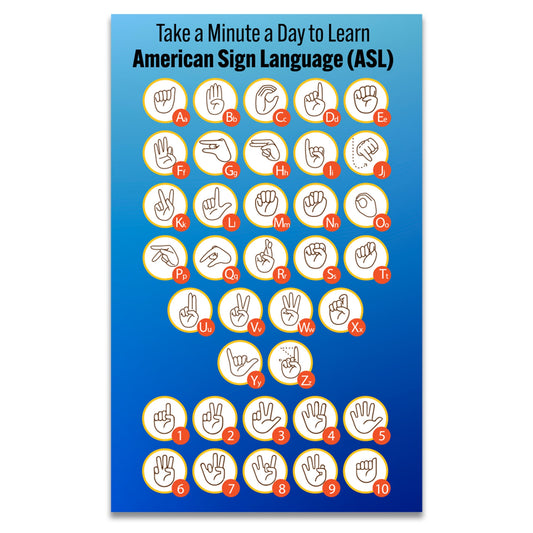 Magnet Me Up American Sign Language ASL Fridge Magnet, 8x5 Inches, Blue, Educational and Decorative Sign Language Alphabet Magnet for Refrigerator