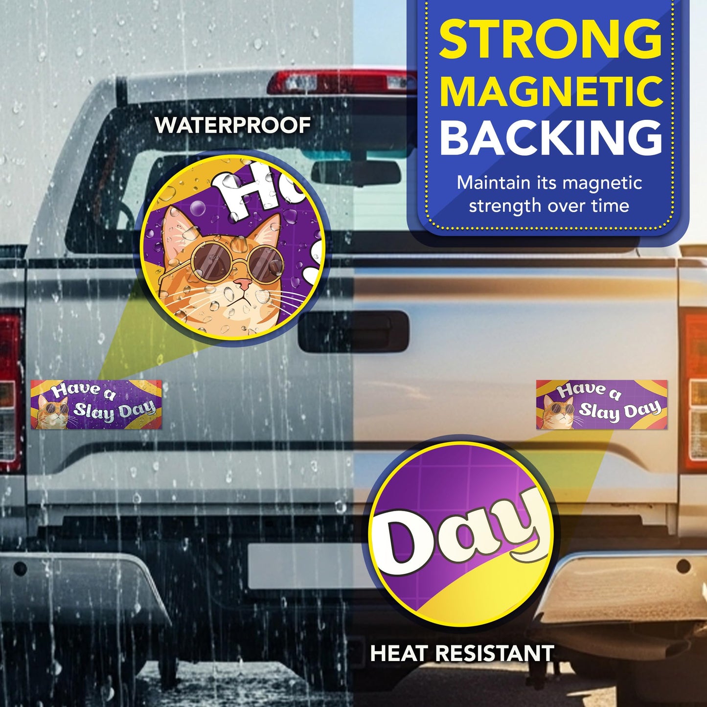 Magnet Me Up "Have a Slay Day" Magnetic Decal for Cars, Trucks & SUV 3x8 Inch Funny Car Magnet with Cool Cat Design, Cute & Sassy Auto Accessory, Full-Color UV Printed Weatherproof Vinyl, Made in USA