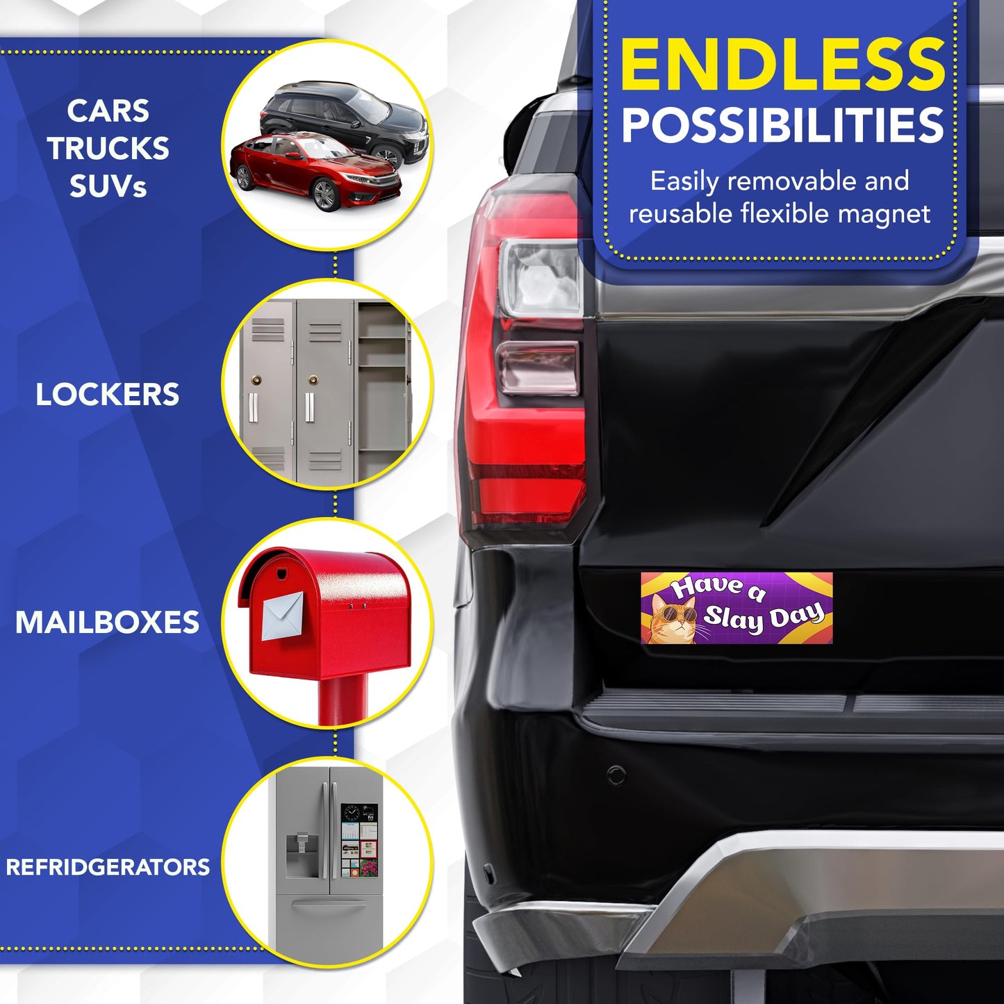 Magnet Me Up "Have a Slay Day" Magnetic Decal for Cars, Trucks & SUV 3x8 Inch Funny Car Magnet with Cool Cat Design, Cute & Sassy Auto Accessory, Full-Color UV Printed Weatherproof Vinyl, Made in USA