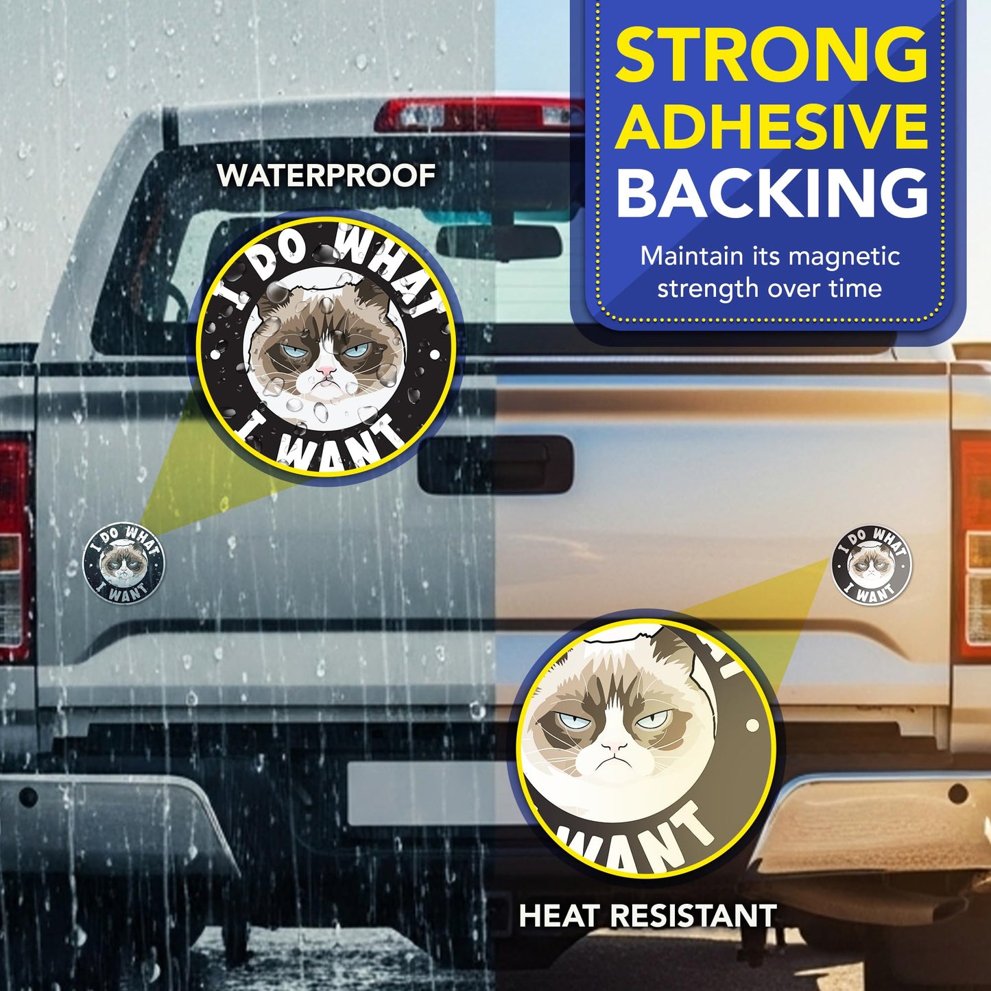 Magnet Me Up I Do What I Want Funny Cat Car Magnet - 5 Inch Magnetic Decal for Cars, Trucks & SUV, Round Full-Color UV Printed Vehicle Magnet, Weatherproof Funny Vinyl Accessory, Made in USA