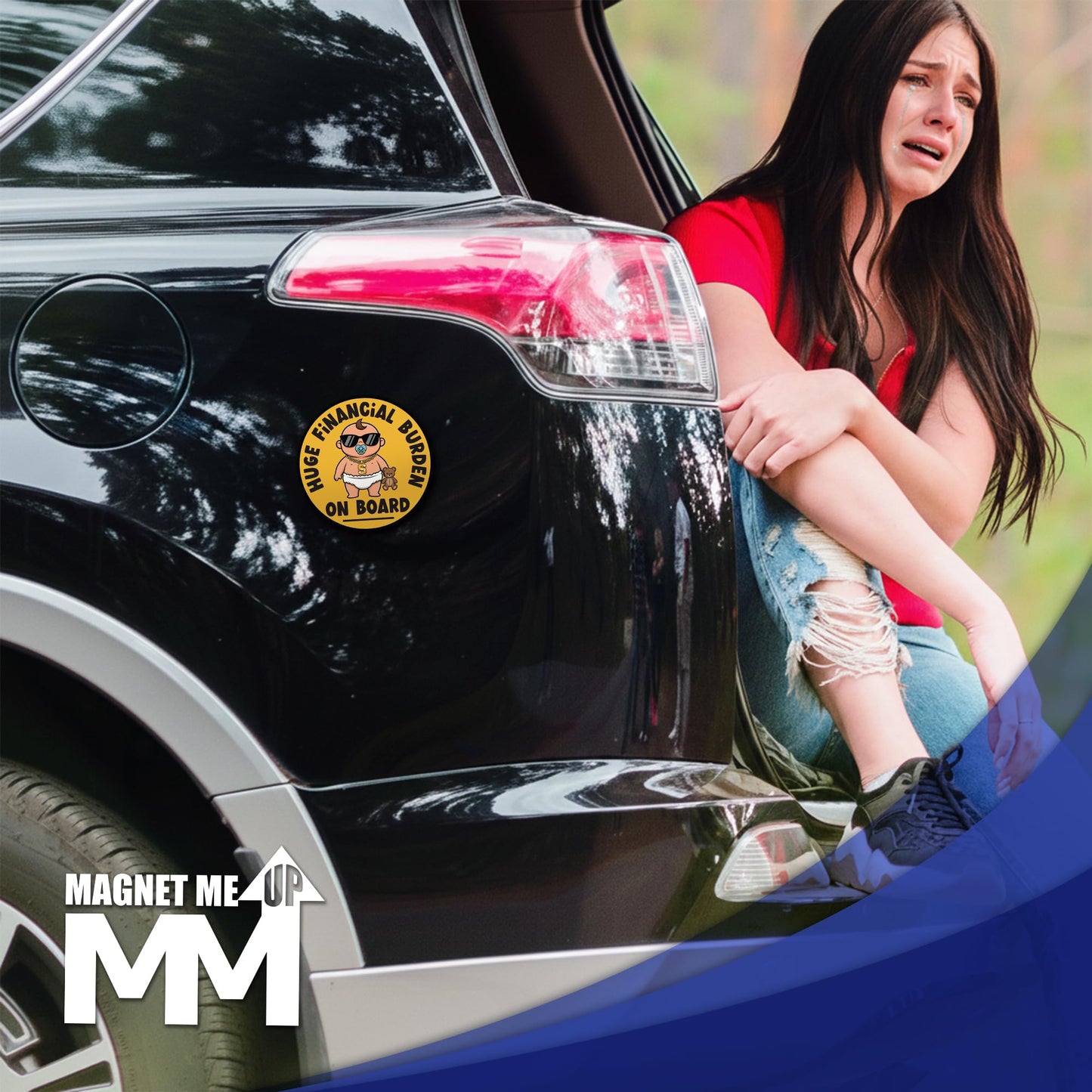 Magnet Me Up Huge Financial Burden On Board Car Magnet - 5 Inch Round Baby on Board Style Magnetic Decal for Cars, Trucks & SUV, Weatherproof Vehicle Accessory, Full Color UV Print, Made in USA