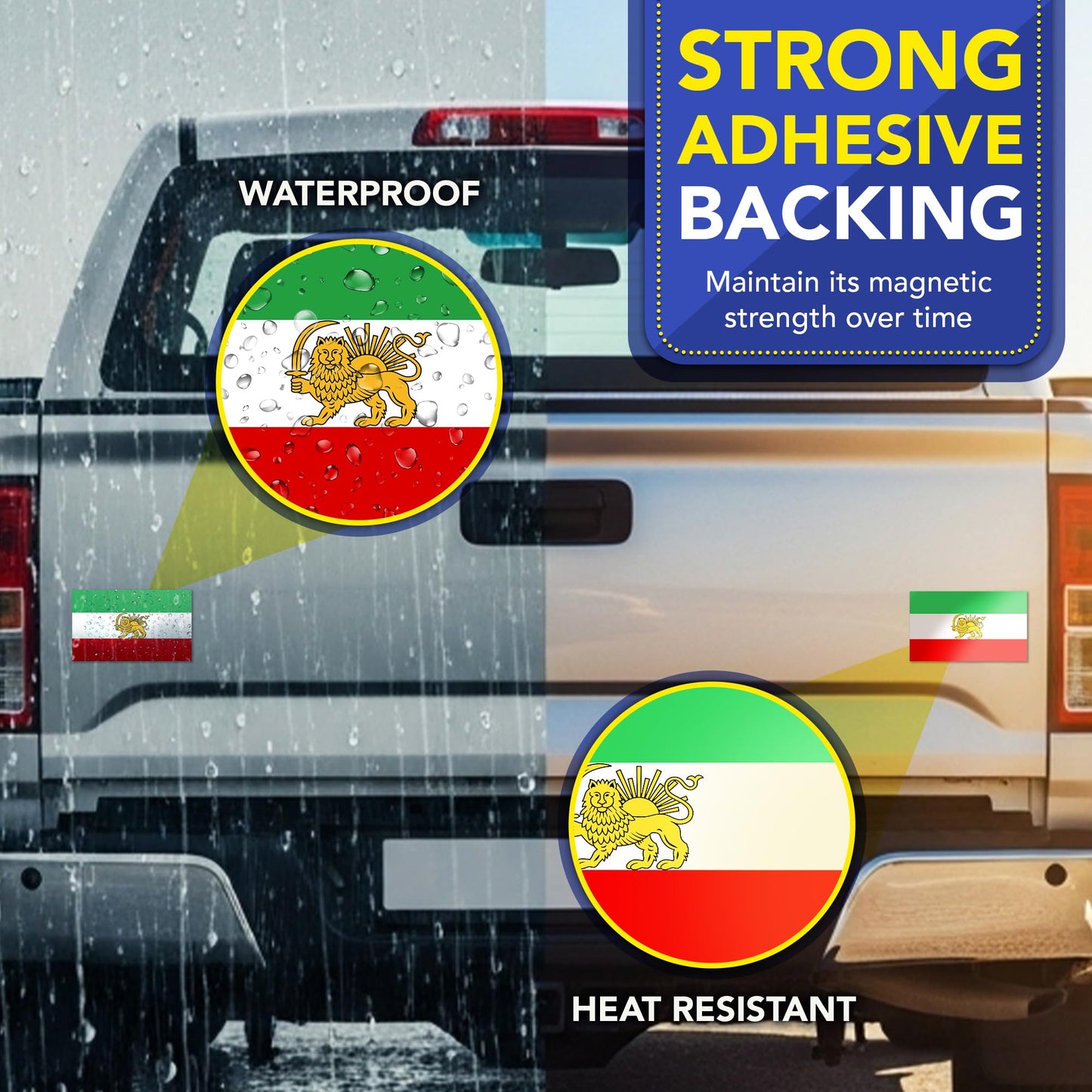 Magnet Me Up Iran Lion Flag Car Magnet 3x5 Inch, Pre Revolution Lion and Sun Persian Flag Bumper Magnet, Weatherproof Full-Color Magnetic Decal for Car, Trucks & SUV Fridge Accessory, Made in USA