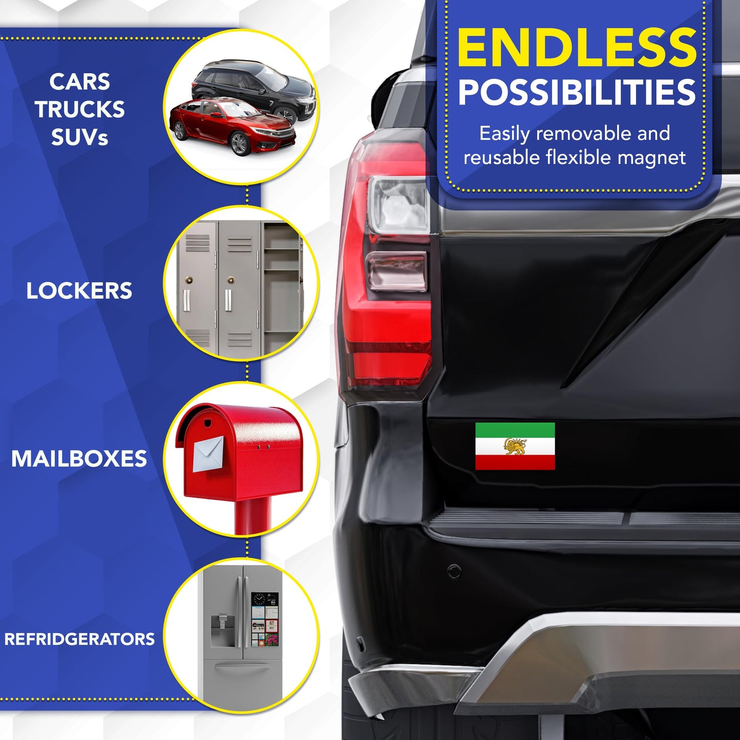 Magnet Me Up Iran Lion Flag Car Magnet 3x5 Inch, Pre Revolution Lion and Sun Persian Flag Bumper Magnet, Weatherproof Full-Color Magnetic Decal for Car, Trucks & SUV Fridge Accessory, Made in USA