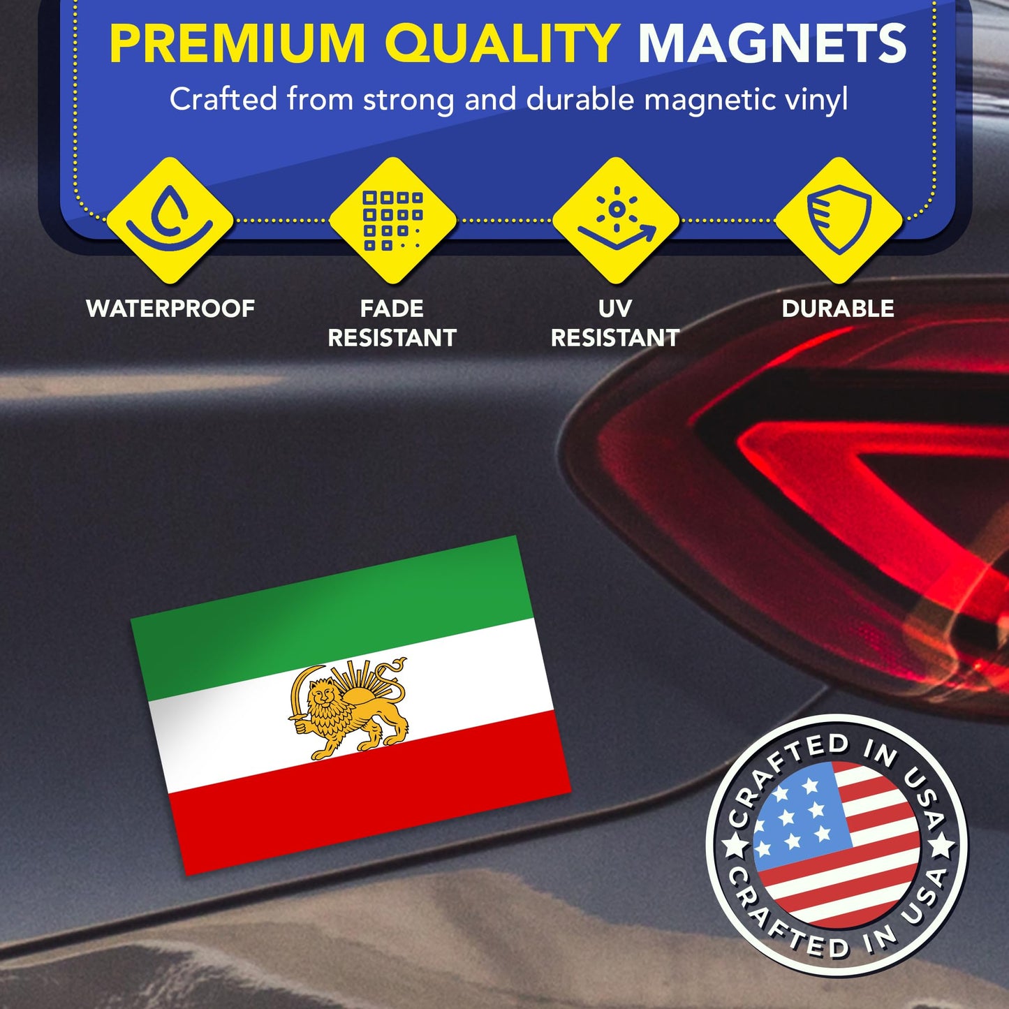 Magnet Me Up Iran Lion Flag Car Magnet 4x6 Inch, Pre Revolution Lion and Sun Persian Flag Bumper Magnet, Weatherproof Full-Color Magnetic Decal for Car, Trucks & SUV Fridge Accessory, Made in USA