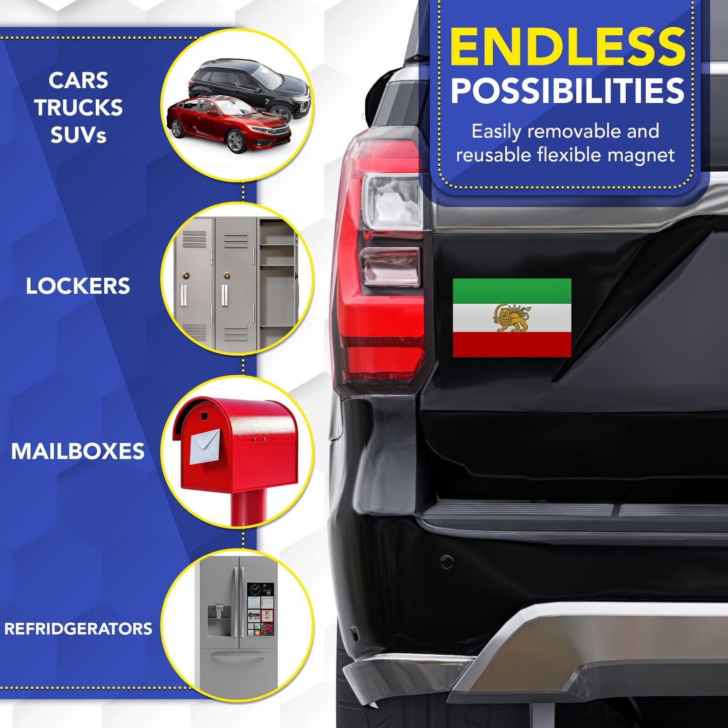 Magnet Me Up Iran Lion Flag Car Magnet 4x6 Inch, Pre Revolution Lion and Sun Persian Flag Bumper Magnet, Weatherproof Full-Color Magnetic Decal for Car, Trucks & SUV Fridge Accessory, Made in USA