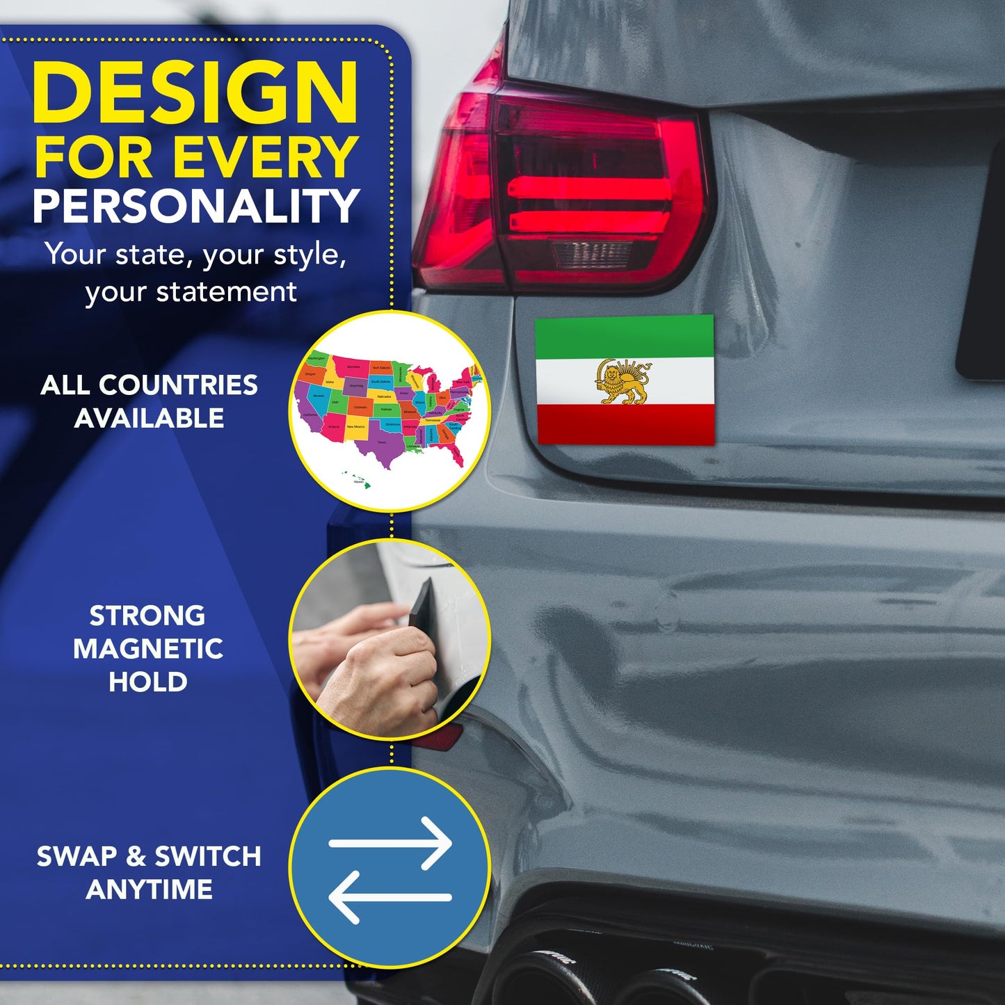 Magnet Me Up Iran Lion Flag Car Magnet 4x6 Inch, Pre Revolution Lion and Sun Persian Flag Bumper Magnet, Weatherproof Full-Color Magnetic Decal for Car, Trucks & SUV Fridge Accessory, Made in USA