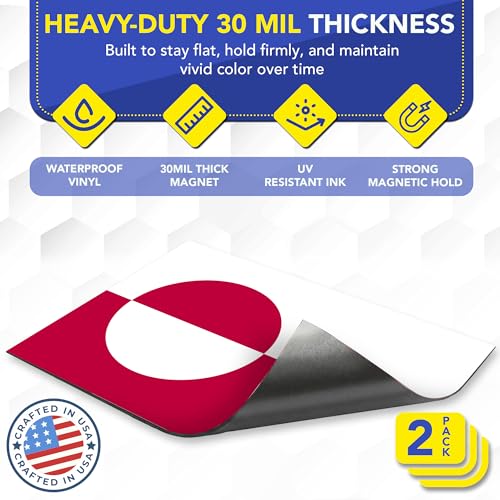 Magnet Me Up Greenland Flag Car Magnet - 4x6 Inch, Magnetic Decal for Vehicles, Trucks, and Mailboxes - Weatherproof & UV Resistant National Flag of Greenland, Kalaallit Nunaat, 2 Pack, Made in USA