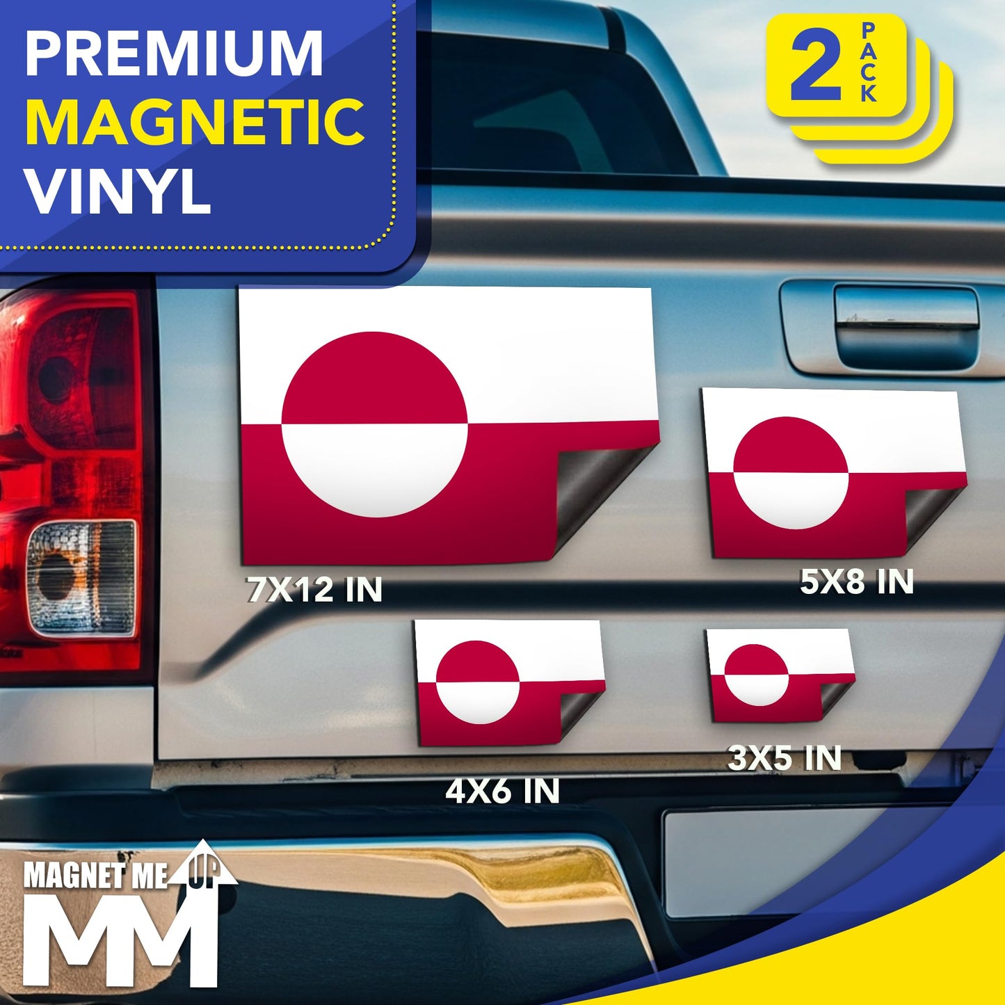 Magnet Me Up Greenland Flag Car Magnet - 3x5 Inch, Magnetic Decal for Vehicles, Trucks, and Mailboxes - Weatherproof & UV Resistant National Flag of Greenland, Kalaallit Nunaat, 2 Pack, Made in USA