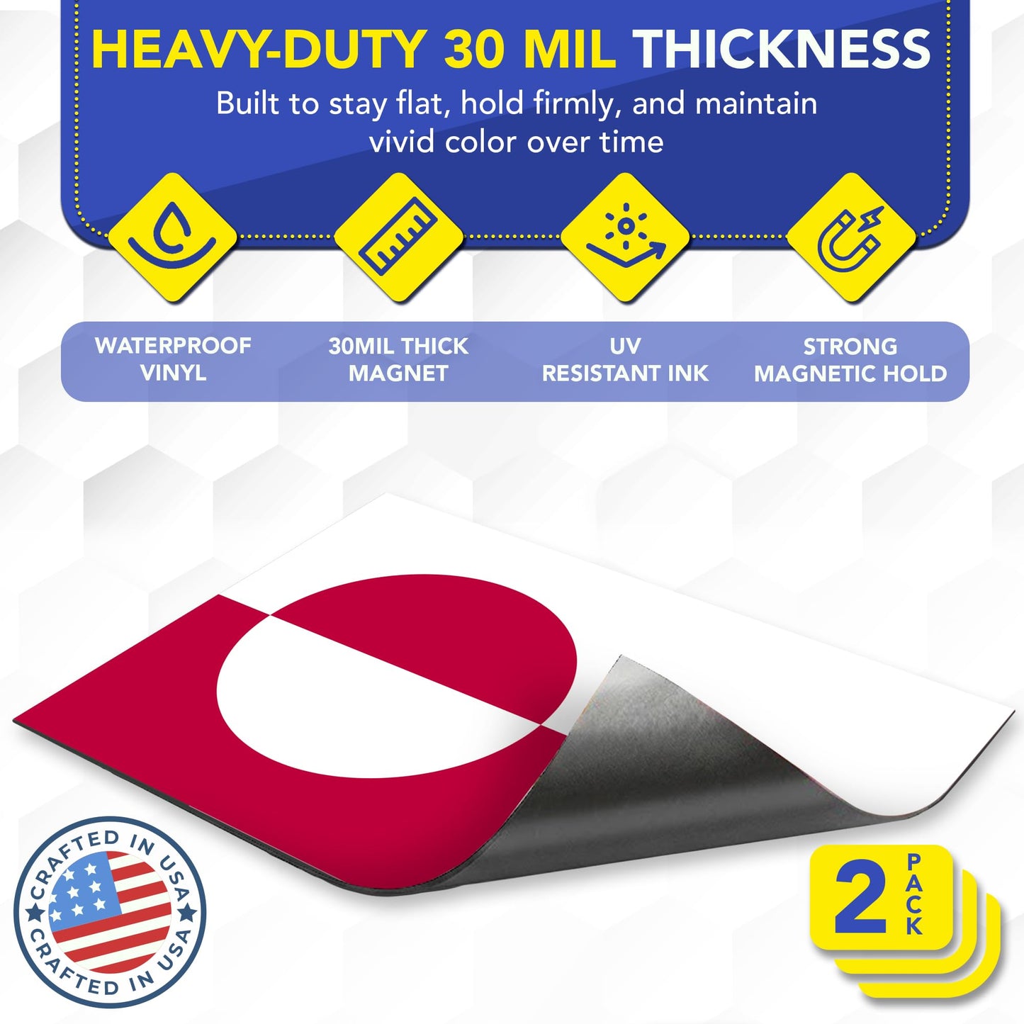 Magnet Me Up Greenland Flag Car Magnet - 3x5 Inch, Magnetic Decal for Vehicles, Trucks, and Mailboxes - Weatherproof & UV Resistant National Flag of Greenland, Kalaallit Nunaat, 2 Pack, Made in USA