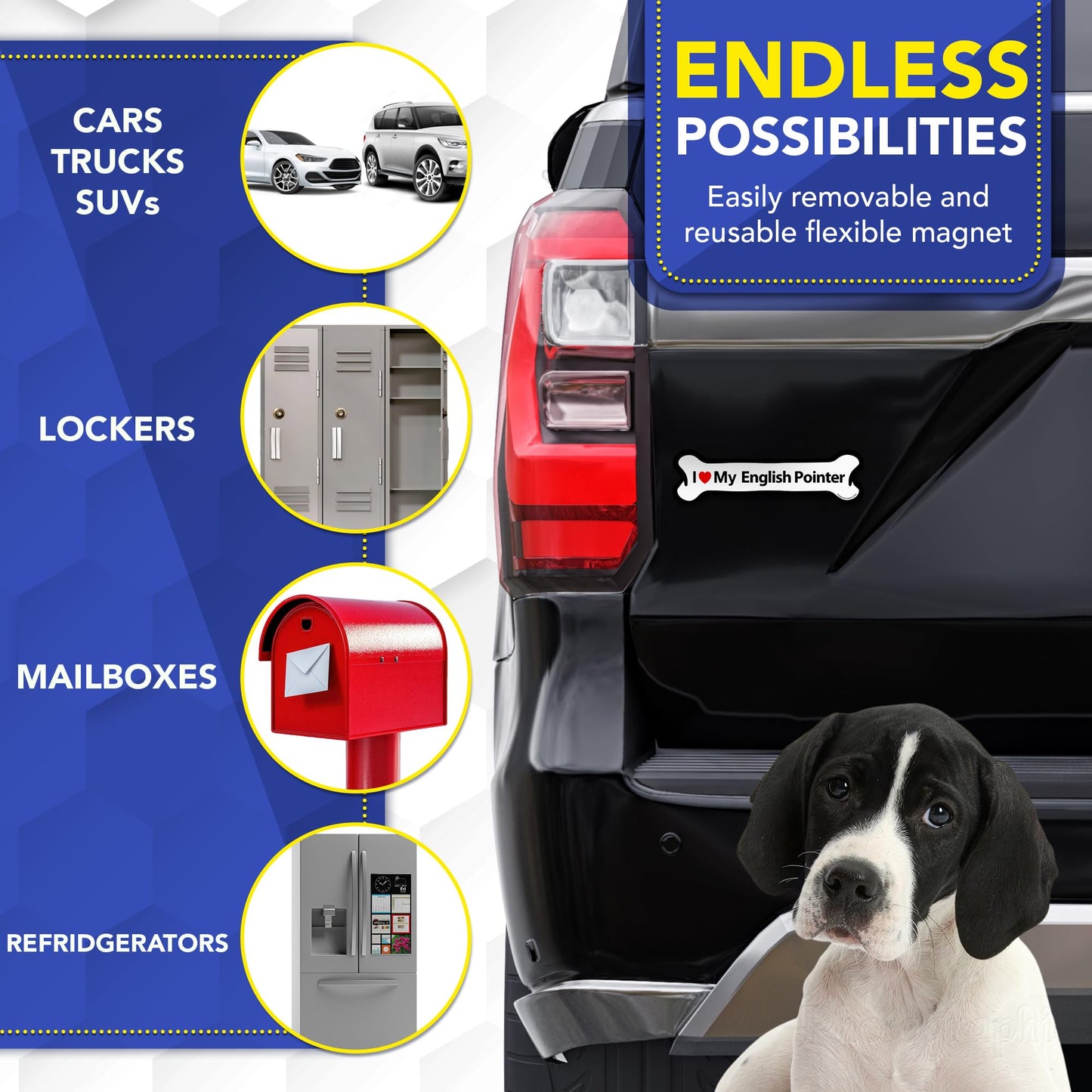 Magnet Me Up I Love My English Pointer Dog Car Magnet - 2x7 Inches, Bone-Shape Magnetic Decal for Lover Gift, for Cars, Truck, SUV & Fridge, Weatherproof, UV-Printed Full Color Vinyl Made in USA