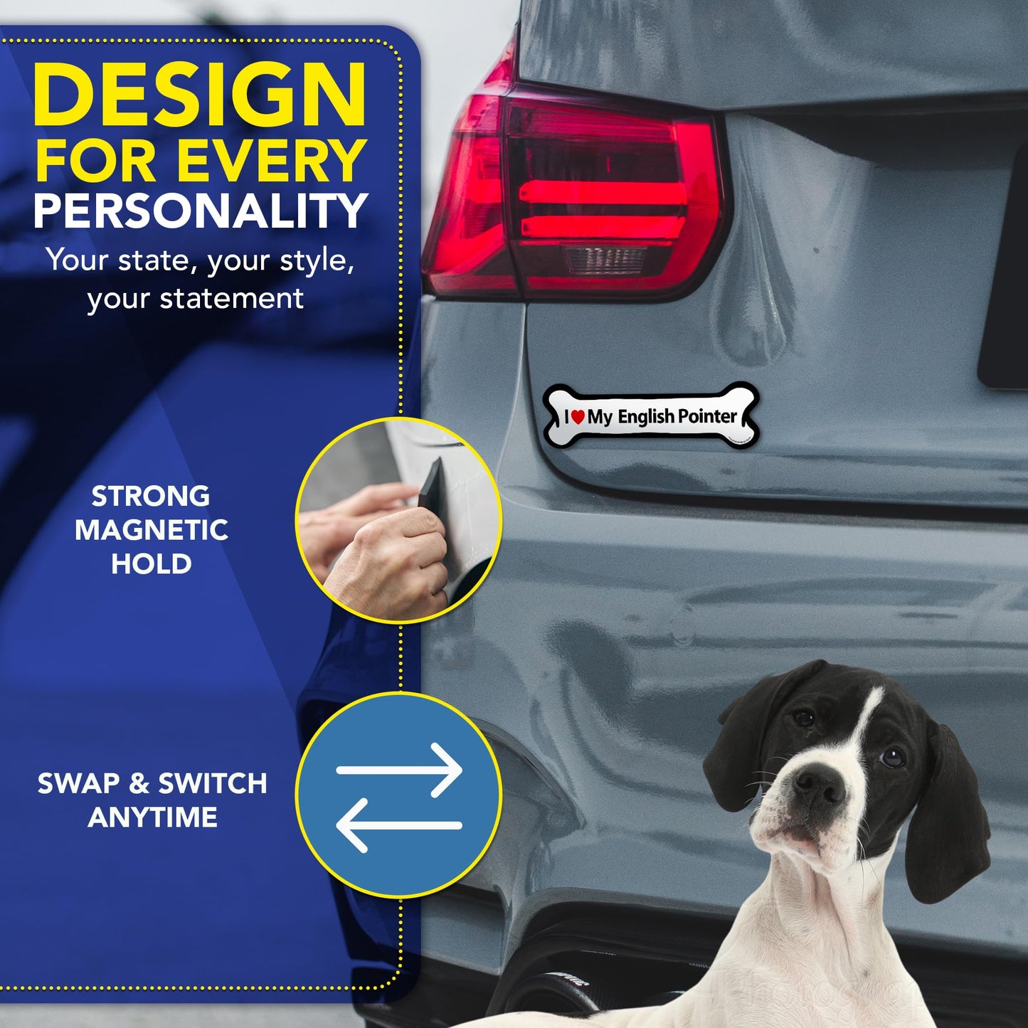 Magnet Me Up I Love My English Pointer Dog Car Magnet - 2x7 Inches, Bone-Shape Magnetic Decal for Lover Gift, for Cars, Truck, SUV & Fridge, Weatherproof, UV-Printed Full Color Vinyl Made in USA