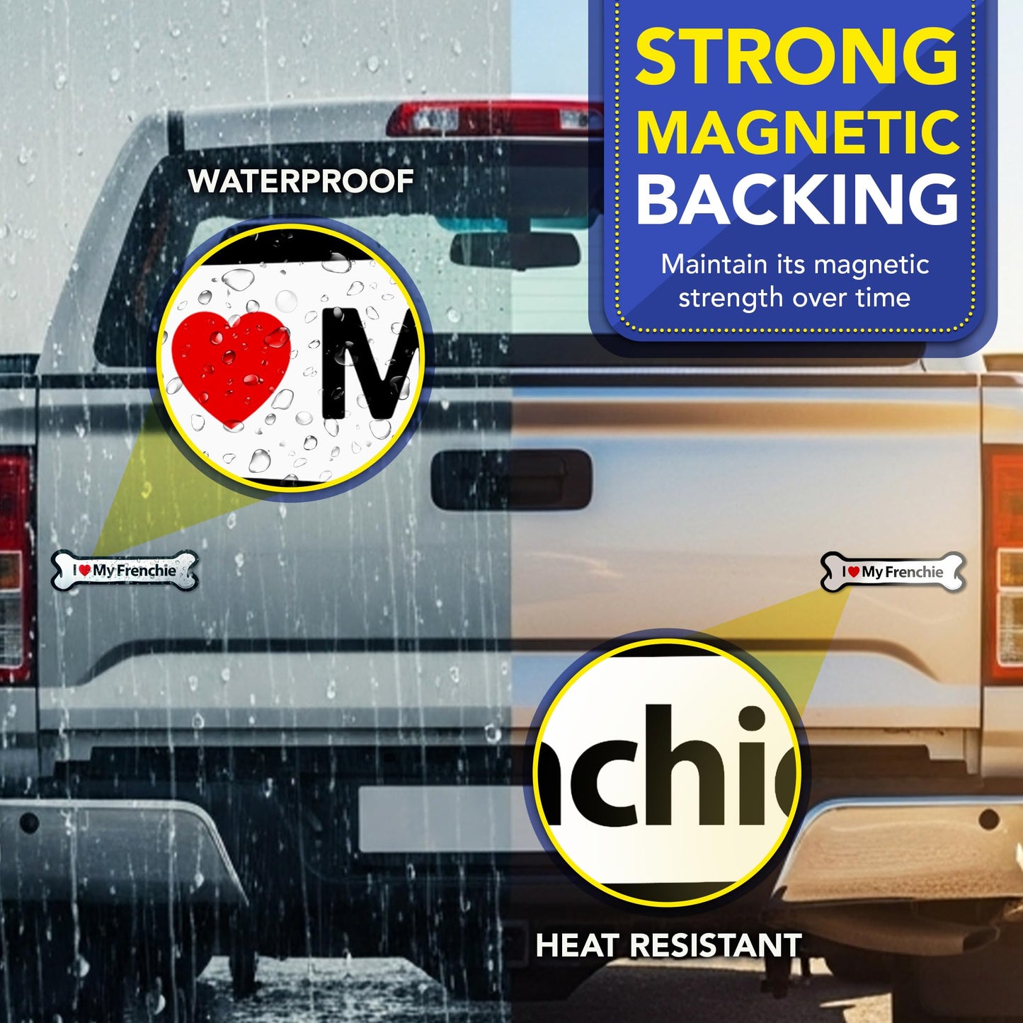 Magnet Me Up I Love My Frenchie Dog Car Magnet - 2x7 Inches, Bone Shaped Dog Lover Ideal Gift, Magnetic Decal for Cars, Trucks, & SUVs, Weatherproof, UV-Printed Full Color, Vinyl, Made in USA