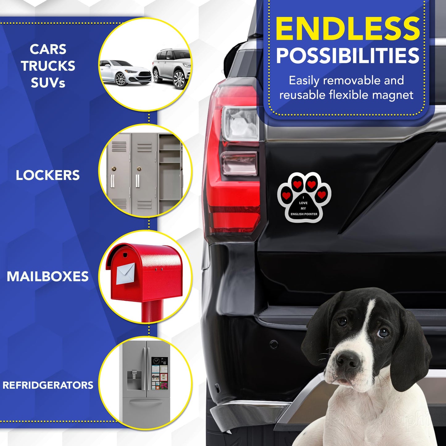 Magnet Me Up I Love My English Pointer Dog Car Magnet - 5x5 Inches, Pawprint Shape Magnetic Decal for Lover Gift, for Cars, Truck, SUV & Fridge, Weatherproof, UV-Printed Full Color Vinyl Made in USA