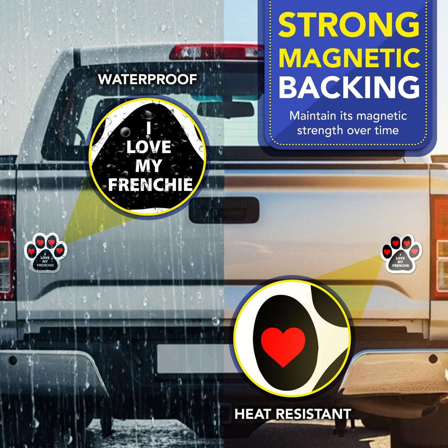 Magnet Me Up I Love My Frenchie Dog Car Magnet - 5x5 Inches, Pawprint Shaped Dog Lover Ideal Gift, Magnetic Decal for Cars, Trucks, & SUVs, Weatherproof, UV-Printed Full Color, Vinyl, Made in USA