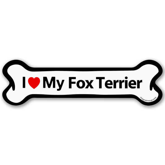 Magnet Me Up I Love My Fox Terrier Car Magnet - 2x7 Inches Bone-Shaped Magnetic Decal for Cars, Trucks and SUVs, Ideal Gift for Dog Lovers, Weatherproof Vinyl UV Printed Full-Color, Made in USA