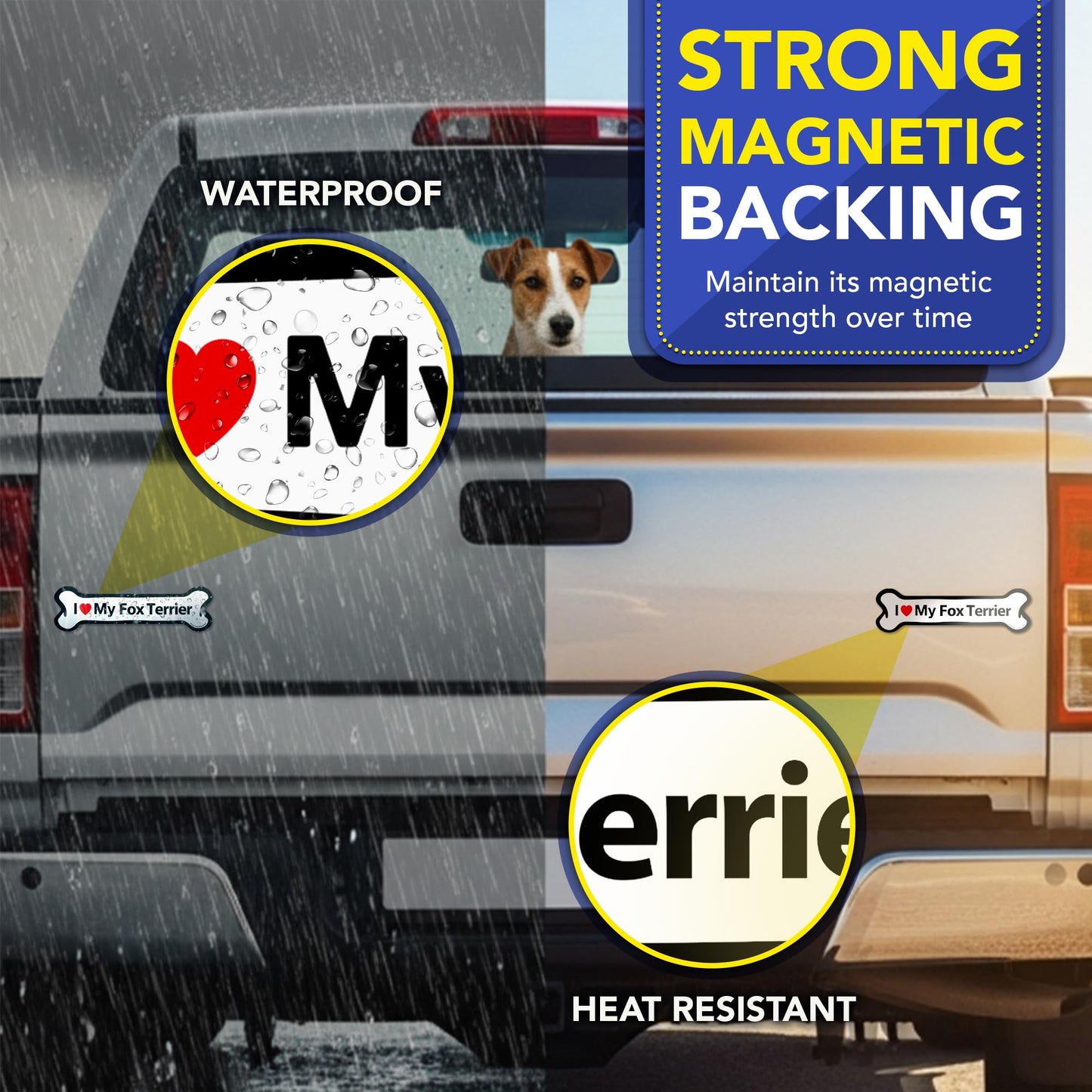 Magnet Me Up I Love My Fox Terrier Car Magnet - 2x7 Inches Bone-Shaped Magnetic Decal for Cars, Trucks and SUVs, Ideal Gift for Dog Lovers, Weatherproof Vinyl UV Printed Full-Color, Made in USA