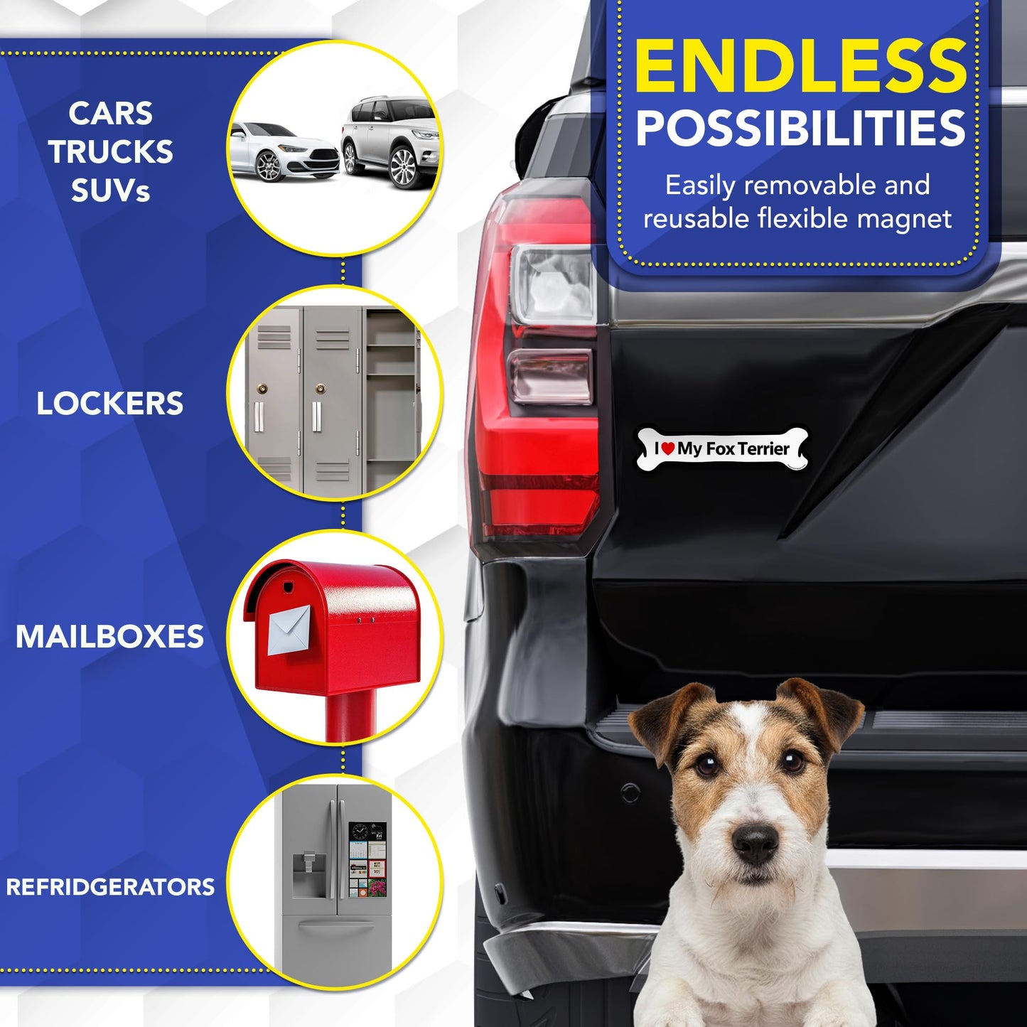 Magnet Me Up I Love My Fox Terrier Car Magnet - 2x7 Inches Bone-Shaped Magnetic Decal for Cars, Trucks and SUVs, Ideal Gift for Dog Lovers, Weatherproof Vinyl UV Printed Full-Color, Made in USA