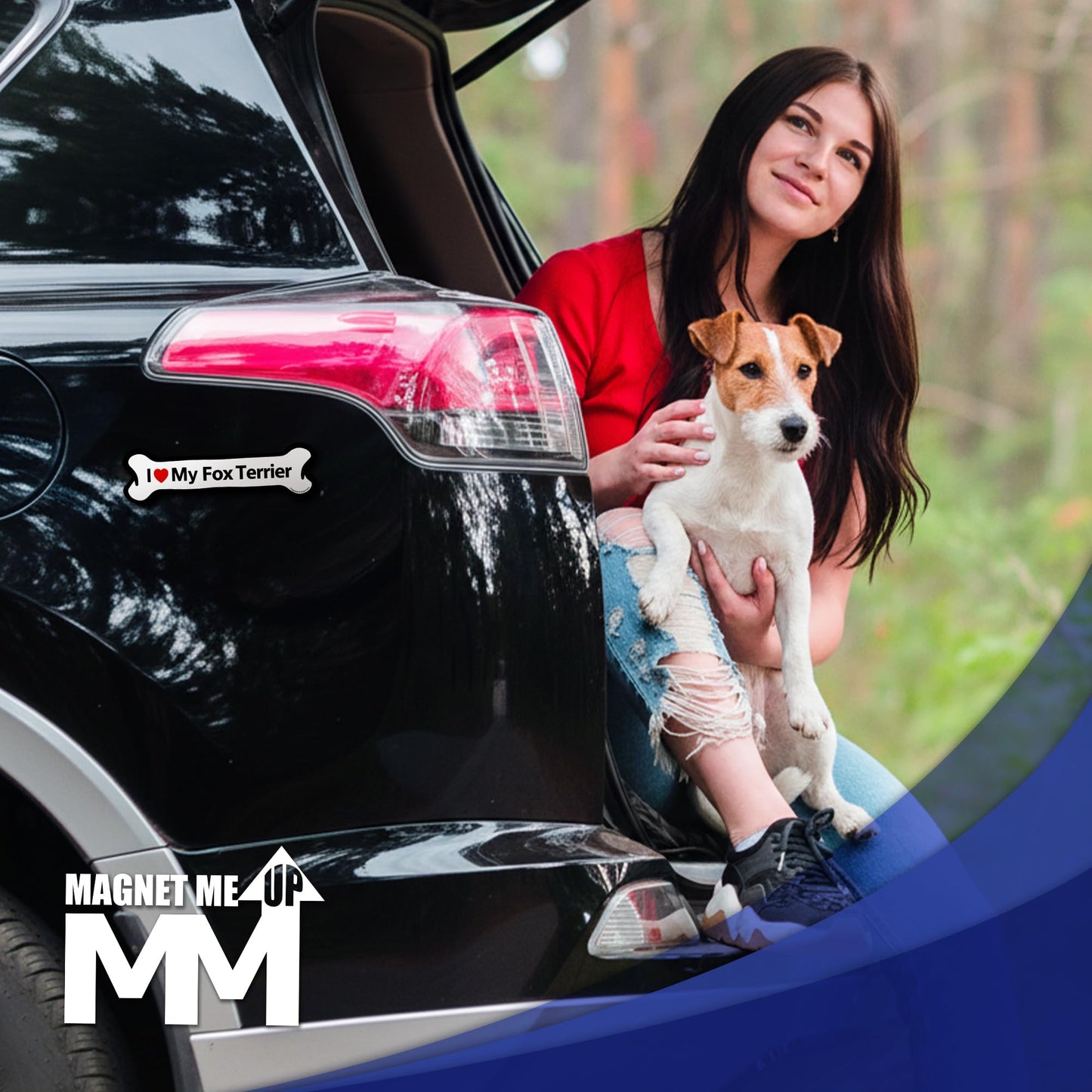 Magnet Me Up I Love My Fox Terrier Car Magnet - 2x7 Inches Bone-Shaped Magnetic Decal for Cars, Trucks and SUVs, Ideal Gift for Dog Lovers, Weatherproof Vinyl UV Printed Full-Color, Made in USA