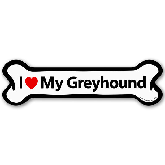 Magnet Me Up I Love My Greyhound Bone-Shaped Car Magnet - 2x7 Inches Magnetic Decal for Cars, Trucks and SUVs, Ideal Gift for Dog Lovers, Weatherproof UV Printed Full-Color, Vinyl, Made in USA