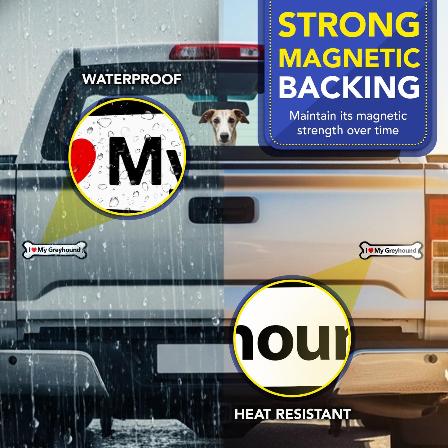 Magnet Me Up I Love My Greyhound Bone-Shaped Car Magnet - 2x7 Inches Magnetic Decal for Cars, Trucks and SUVs, Ideal Gift for Dog Lovers, Weatherproof UV Printed Full-Color, Vinyl, Made in USA