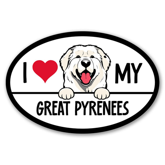 Magnet Me Up I Love My Great Pyrenees Oval Shape 4x6 Inches Car Magnet, Ideal Gift for Dog Lovers, Weatherproof Magnetic Decal for Cars, Trucks and SUVs, UV Printed Full-Color Made in USA