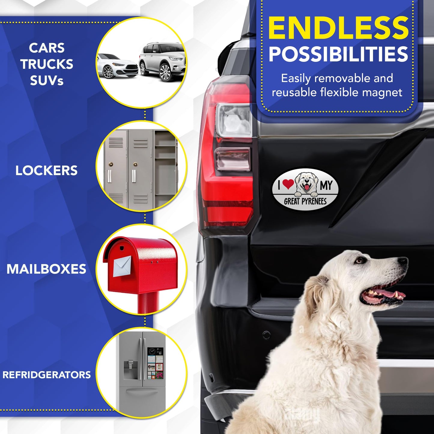 Magnet Me Up I Love My Great Pyrenees Oval Shape 4x6 Inches Car Magnet, Ideal Gift for Dog Lovers, Weatherproof Magnetic Decal for Cars, Trucks and SUVs, UV Printed Full-Color Made in USA