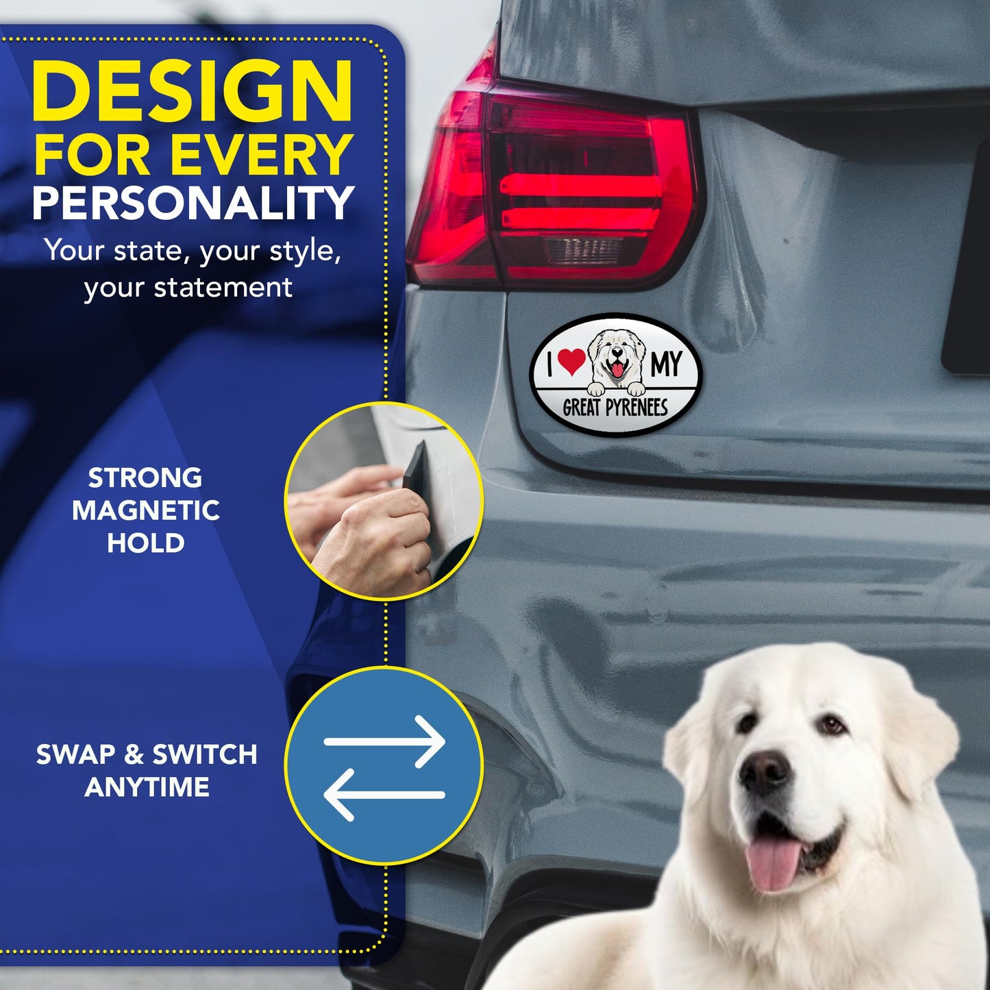 Magnet Me Up I Love My Great Pyrenees Oval Shape 4x6 Inches Car Magnet, Ideal Gift for Dog Lovers, Weatherproof Magnetic Decal for Cars, Trucks and SUVs, UV Printed Full-Color Made in USA