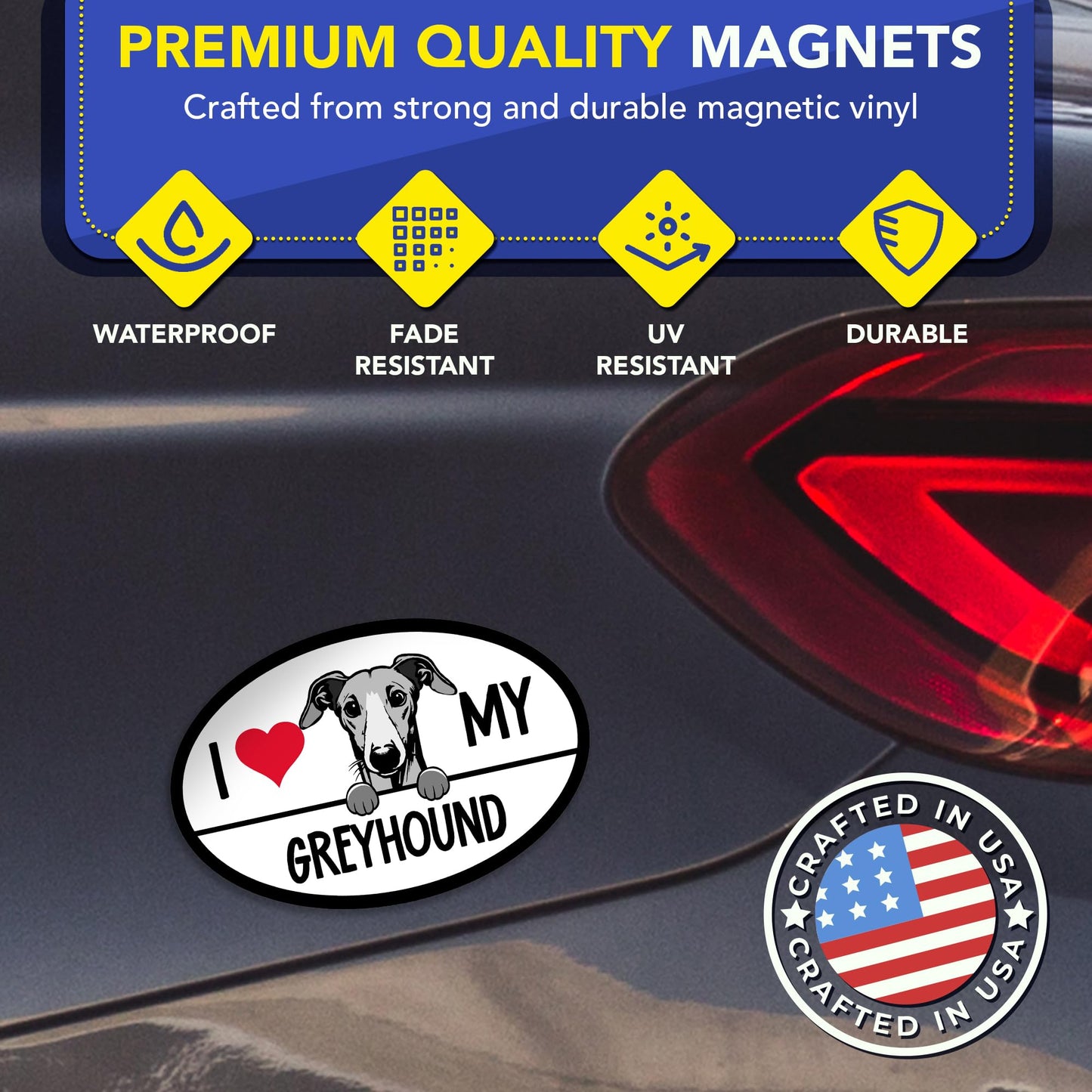 Magnet Me Up I Love My Greyhound Oval-Shaped Car Magnet - 4x6 Inches Magnetic Decal for Cars, Trucks and SUVs, Ideal Gift for Dog Lovers, Weatherproof UV Printed Full-Color, Vinyl, Made in USA