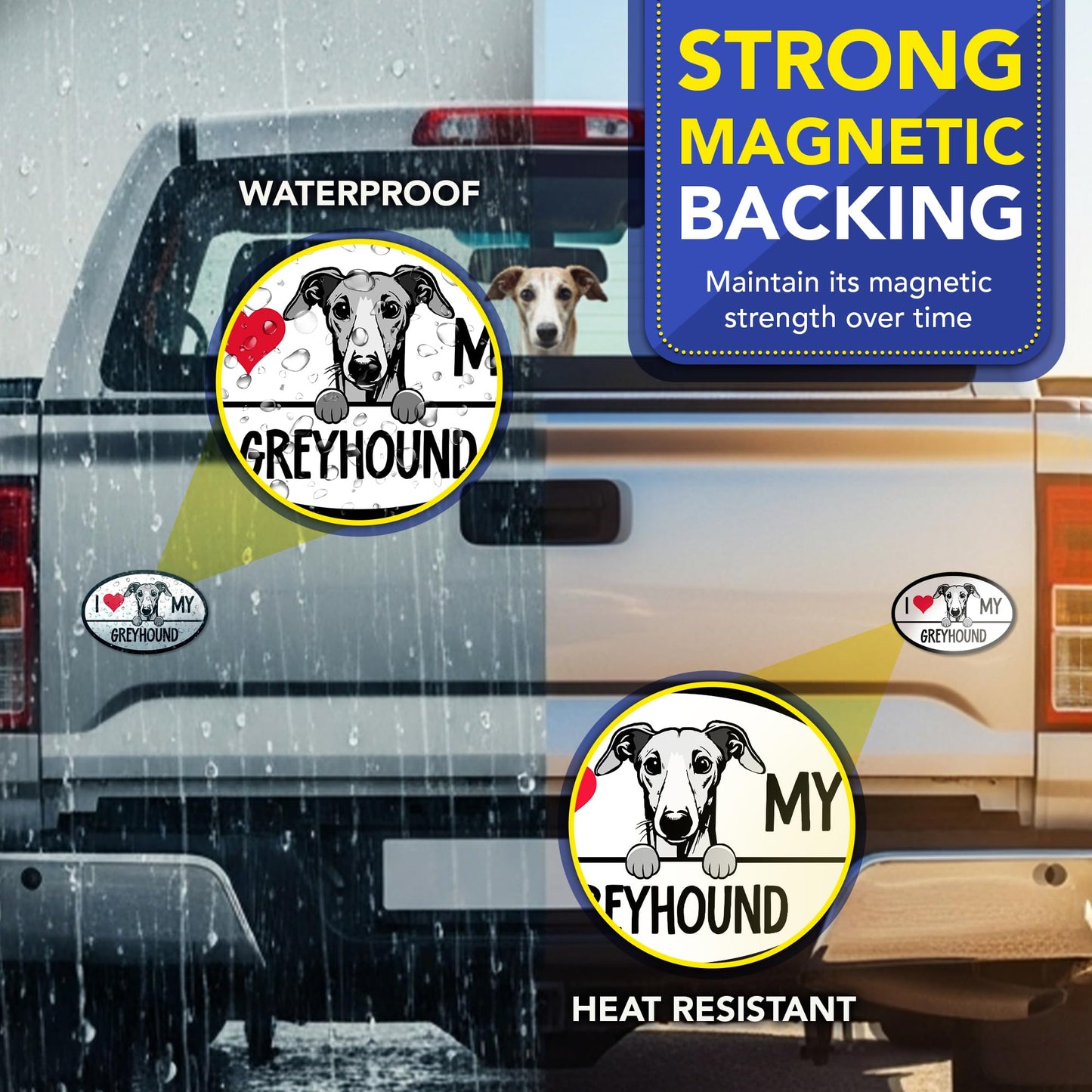 Magnet Me Up I Love My Greyhound Oval-Shaped Car Magnet - 4x6 Inches Magnetic Decal for Cars, Trucks and SUVs, Ideal Gift for Dog Lovers, Weatherproof UV Printed Full-Color, Vinyl, Made in USA