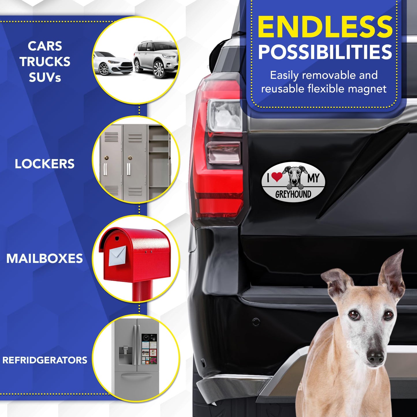 Magnet Me Up I Love My Greyhound Oval-Shaped Car Magnet - 4x6 Inches Magnetic Decal for Cars, Trucks and SUVs, Ideal Gift for Dog Lovers, Weatherproof UV Printed Full-Color, Vinyl, Made in USA