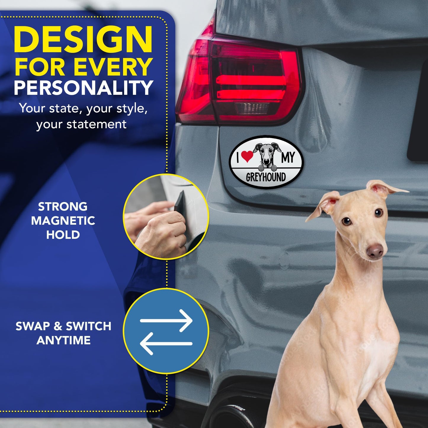 Magnet Me Up I Love My Greyhound Oval-Shaped Car Magnet - 4x6 Inches Magnetic Decal for Cars, Trucks and SUVs, Ideal Gift for Dog Lovers, Weatherproof UV Printed Full-Color, Vinyl, Made in USA