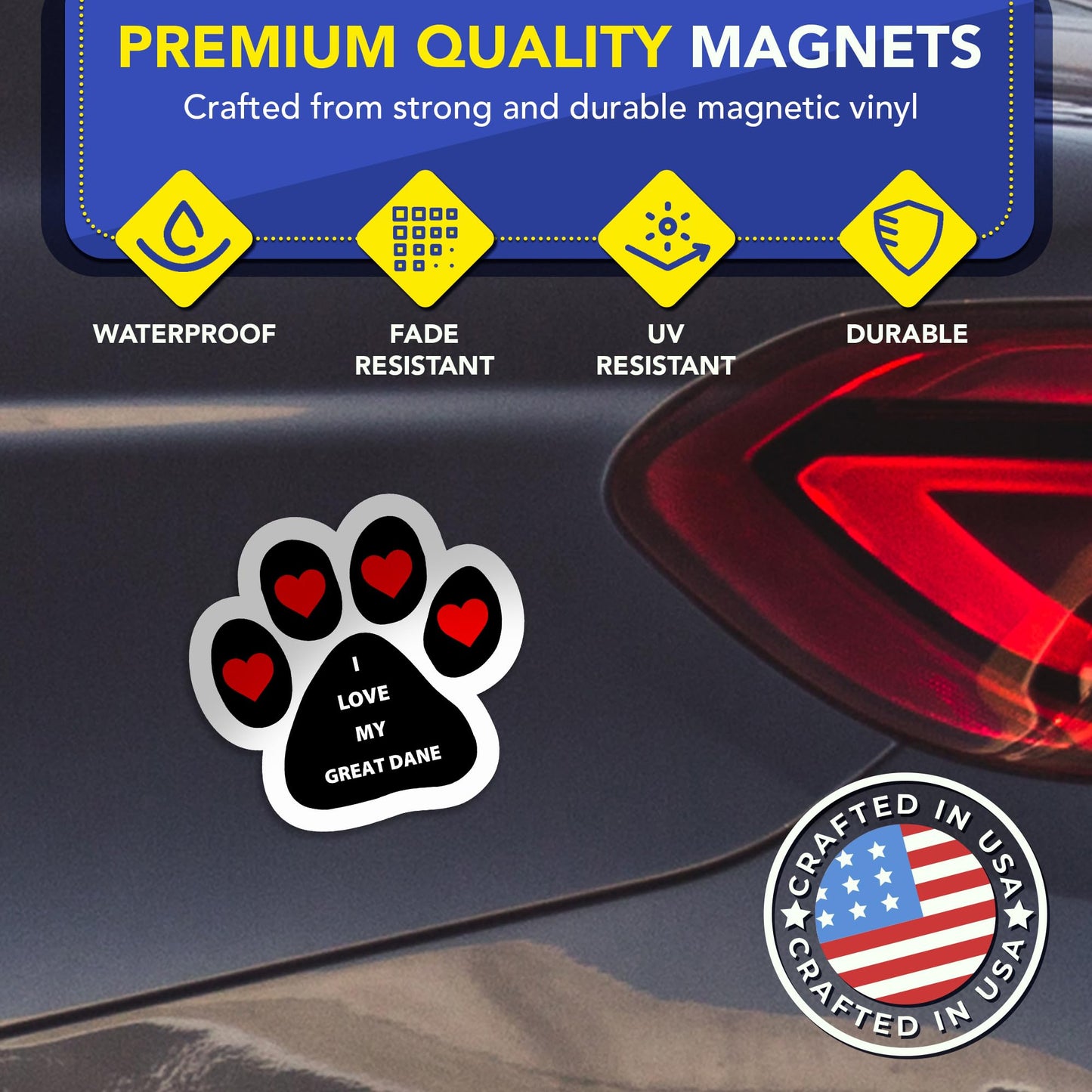 Magnet Me Up I Love My Great Dane Pawprint Shape Car Magnet - 5 Inches, Magnetic Decal for Cars, Trucks and SUVs, Ideal Gift for Dog Lovers, Weatherproof UV Printed Full-Color, Vinyl, Made in USA