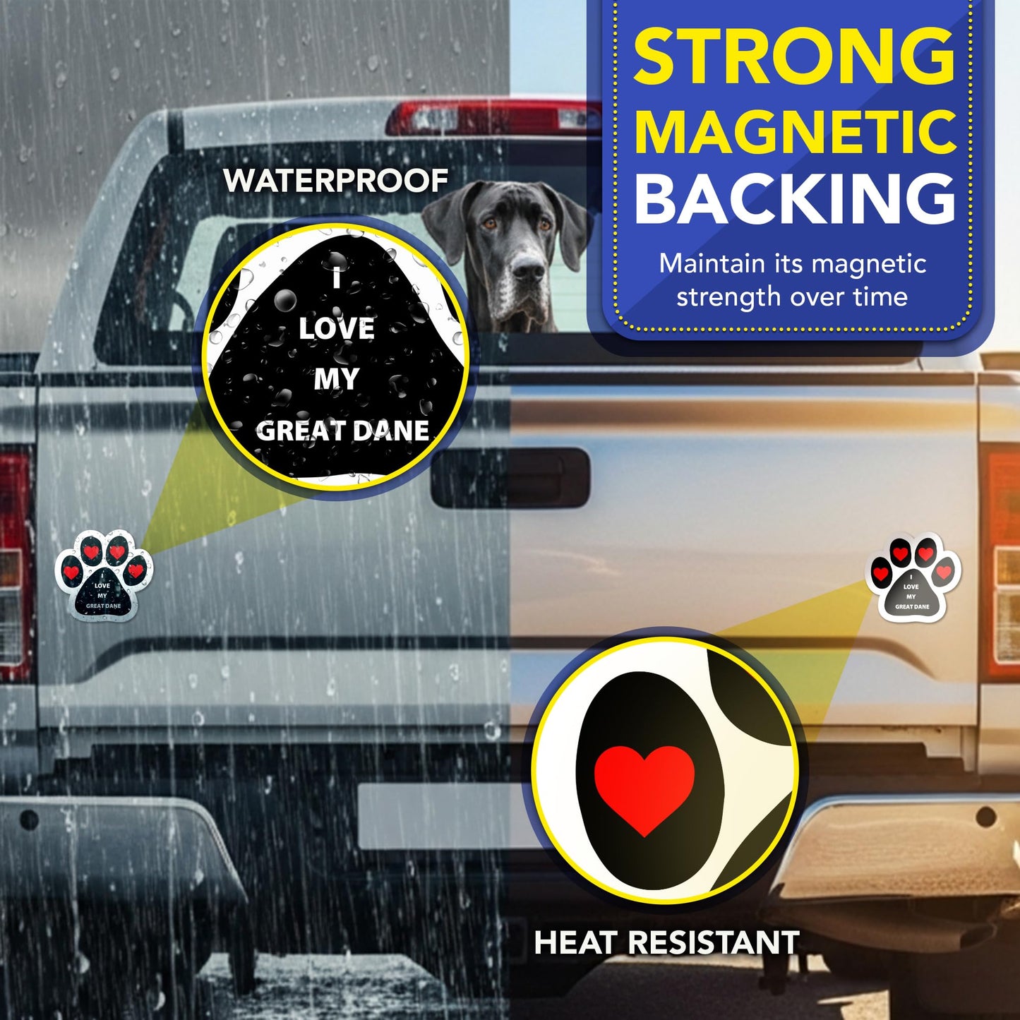 Magnet Me Up I Love My Great Dane Pawprint Shape Car Magnet - 5 Inches, Magnetic Decal for Cars, Trucks and SUVs, Ideal Gift for Dog Lovers, Weatherproof UV Printed Full-Color, Vinyl, Made in USA