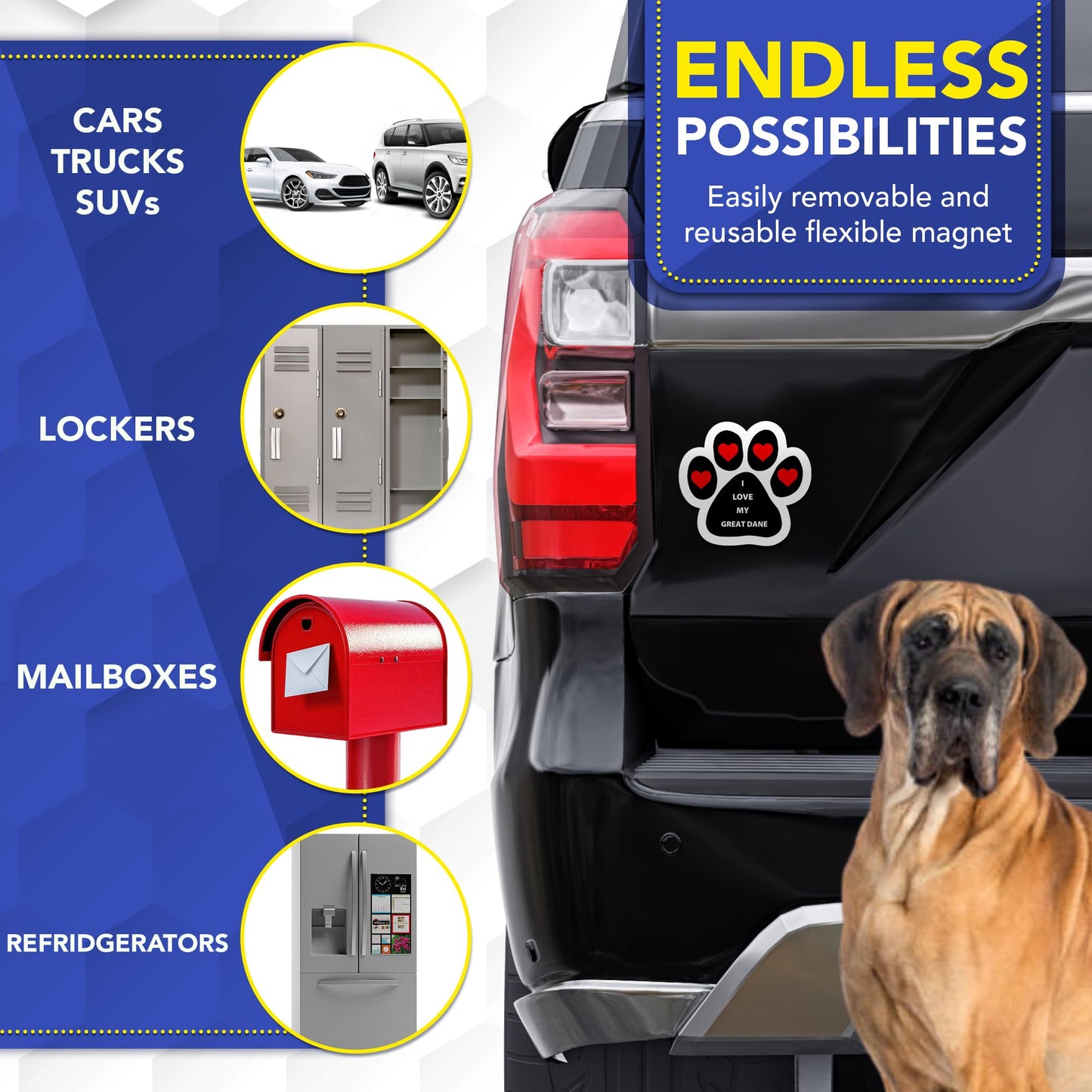 Magnet Me Up I Love My Great Dane Pawprint Shape Car Magnet - 5 Inches, Magnetic Decal for Cars, Trucks and SUVs, Ideal Gift for Dog Lovers, Weatherproof UV Printed Full-Color, Vinyl, Made in USA