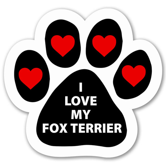 Magnet Me Up I Love My Fox Terrier Car Magnet - 5x5 Inches Pawprint Shape Magnetic Decal for Cars, Trucks and SUVs, Ideal Gift for Dog Lovers, Weatherproof Vinyl UV Printed Full-Color, Made in USA
