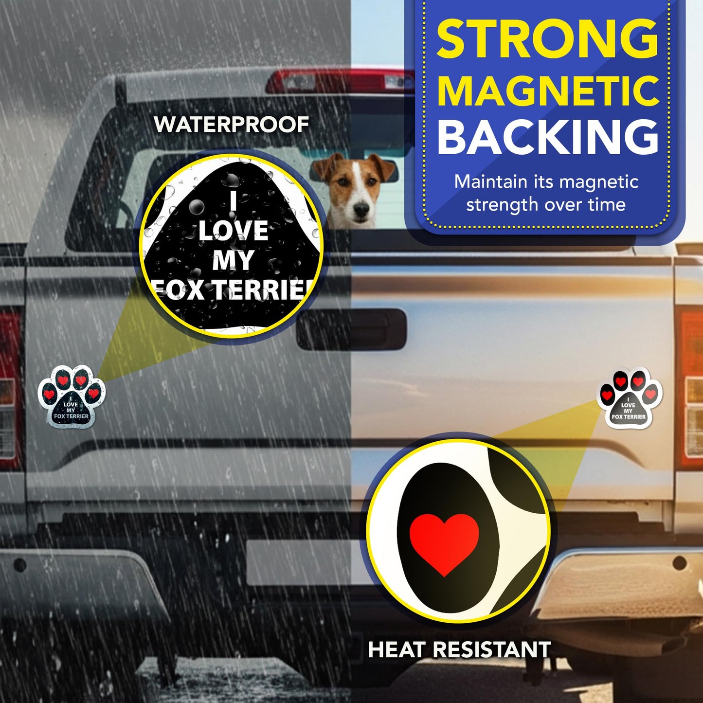 Magnet Me Up I Love My Fox Terrier Car Magnet - 5x5 Inches Pawprint Shape Magnetic Decal for Cars, Trucks and SUVs, Ideal Gift for Dog Lovers, Weatherproof Vinyl UV Printed Full-Color, Made in USA