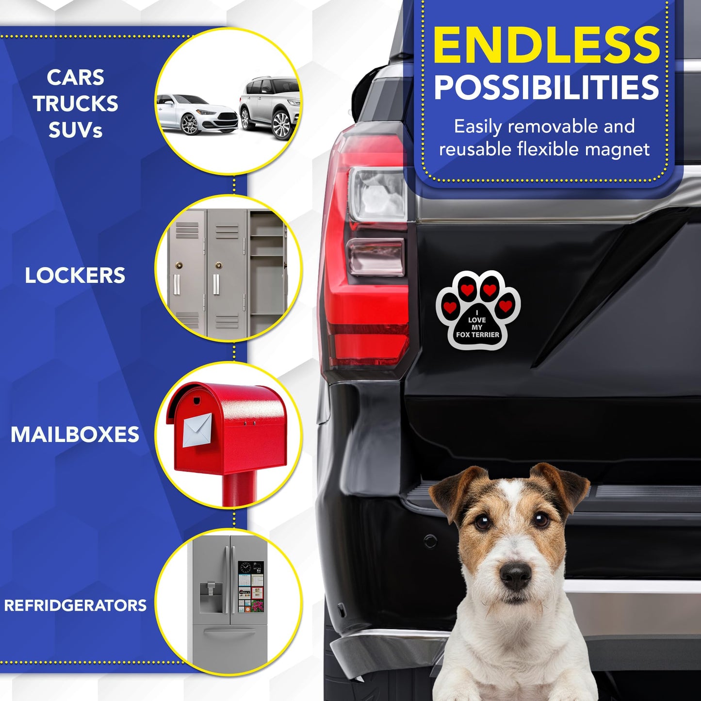 Magnet Me Up I Love My Fox Terrier Car Magnet - 5x5 Inches Pawprint Shape Magnetic Decal for Cars, Trucks and SUVs, Ideal Gift for Dog Lovers, Weatherproof Vinyl UV Printed Full-Color, Made in USA