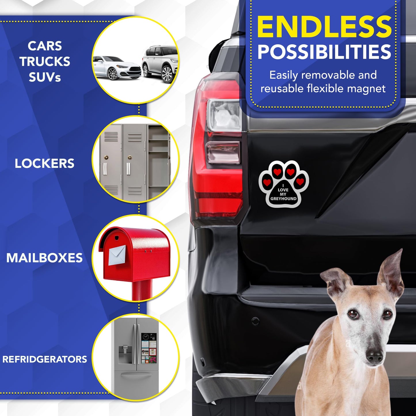 Magnet Me Up I Love My Greyhound Pawprint-Shaped Car Magnet - 5 Inches Magnetic Decal for Cars, Trucks and SUVs, Ideal Gift for Dog Lovers, Weatherproof UV Printed Full-Color, Vinyl, Made in USA