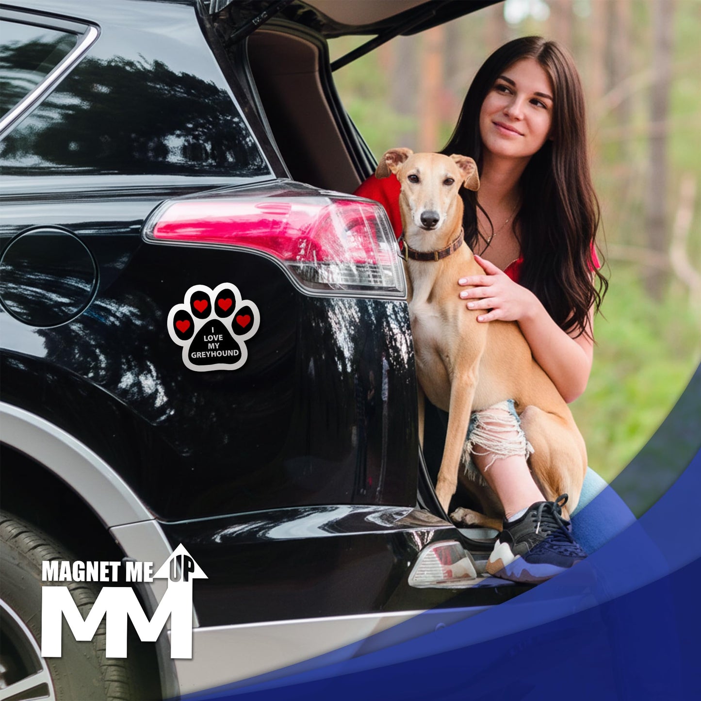 Magnet Me Up I Love My Greyhound Pawprint-Shaped Car Magnet - 5 Inches Magnetic Decal for Cars, Trucks and SUVs, Ideal Gift for Dog Lovers, Weatherproof UV Printed Full-Color, Vinyl, Made in USA