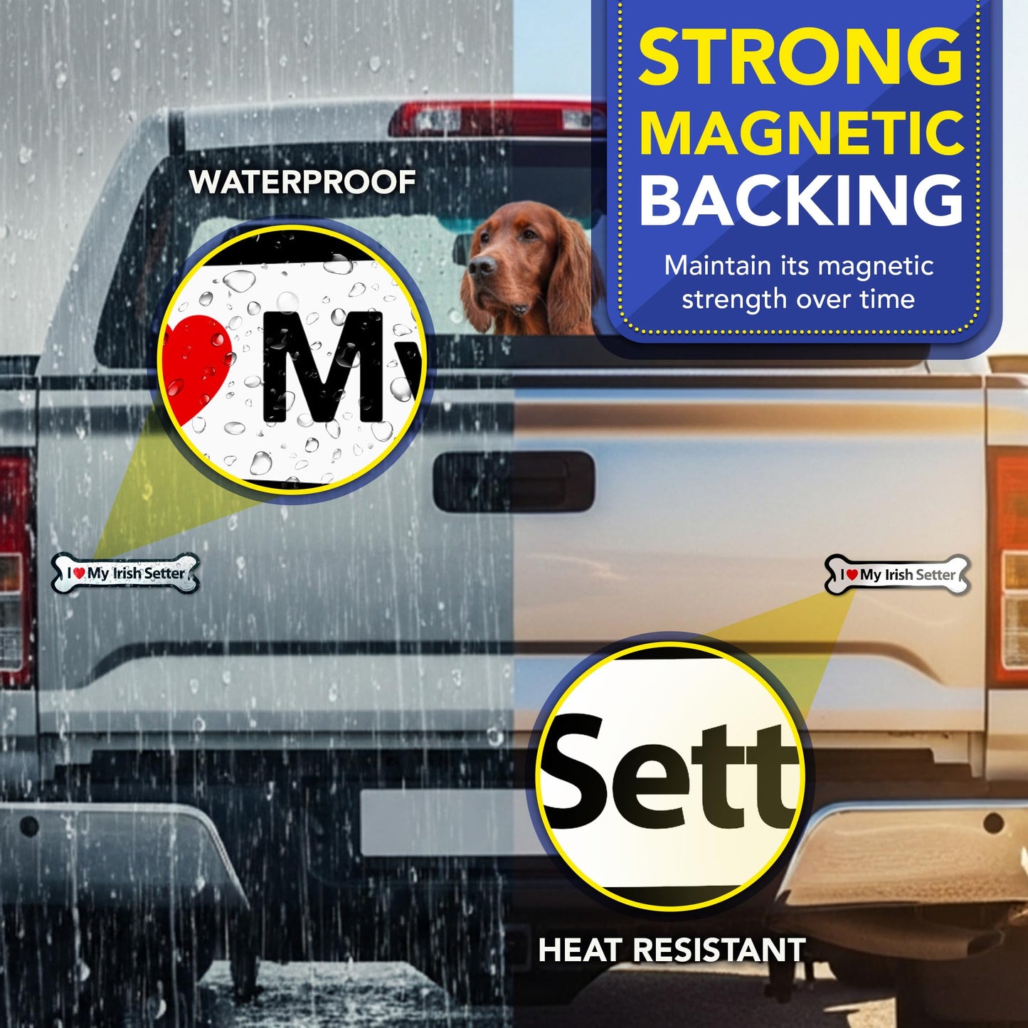 Magnet Me Up I Love My Irish Setter Car Magnet Bone Shape 2x7 Inches - Ideal Gift for Dog Lovers Accessory, Magnetic Decal for Car, Truck & SUV Full-Color UV Printed Weatherproof Vinyl, Made in USA