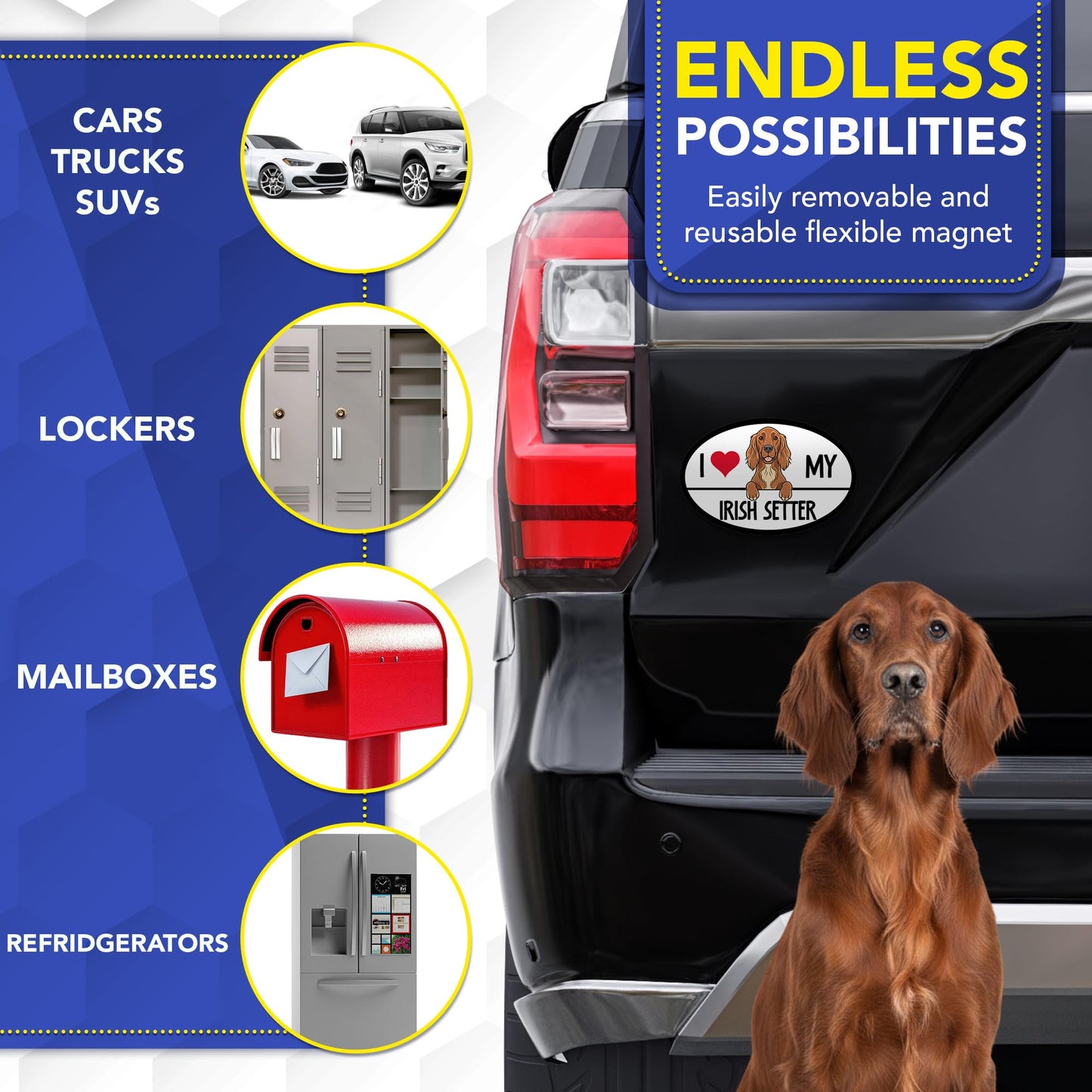 Magnet Me Up I Love My Irish Setter Car Magnet Oval Shape 4x6 Inches - Ideal Gift for Dog Lovers Accessory, Magnetic Decal for Car, Truck & SUV Full-Color UV Printed Weatherproof Vinyl, Made in USA