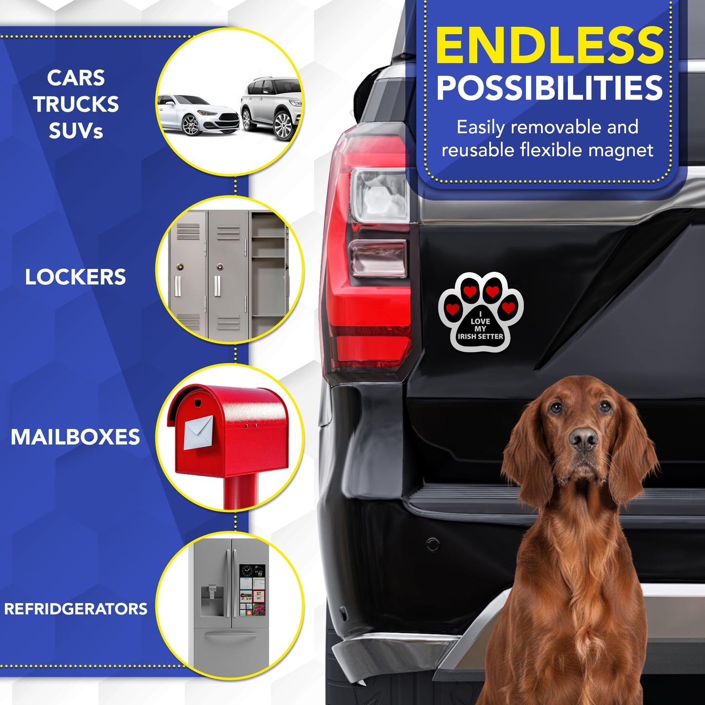 Magnet Me Up I Love My Irish Setter Car Magnet Pawprint 5 Inches - Ideal Gift for Dog Lovers Accessory, Magnetic Decal for Car, Truck & SUV Full-Color UV Printed Weatherproof Vinyl, Made in USA