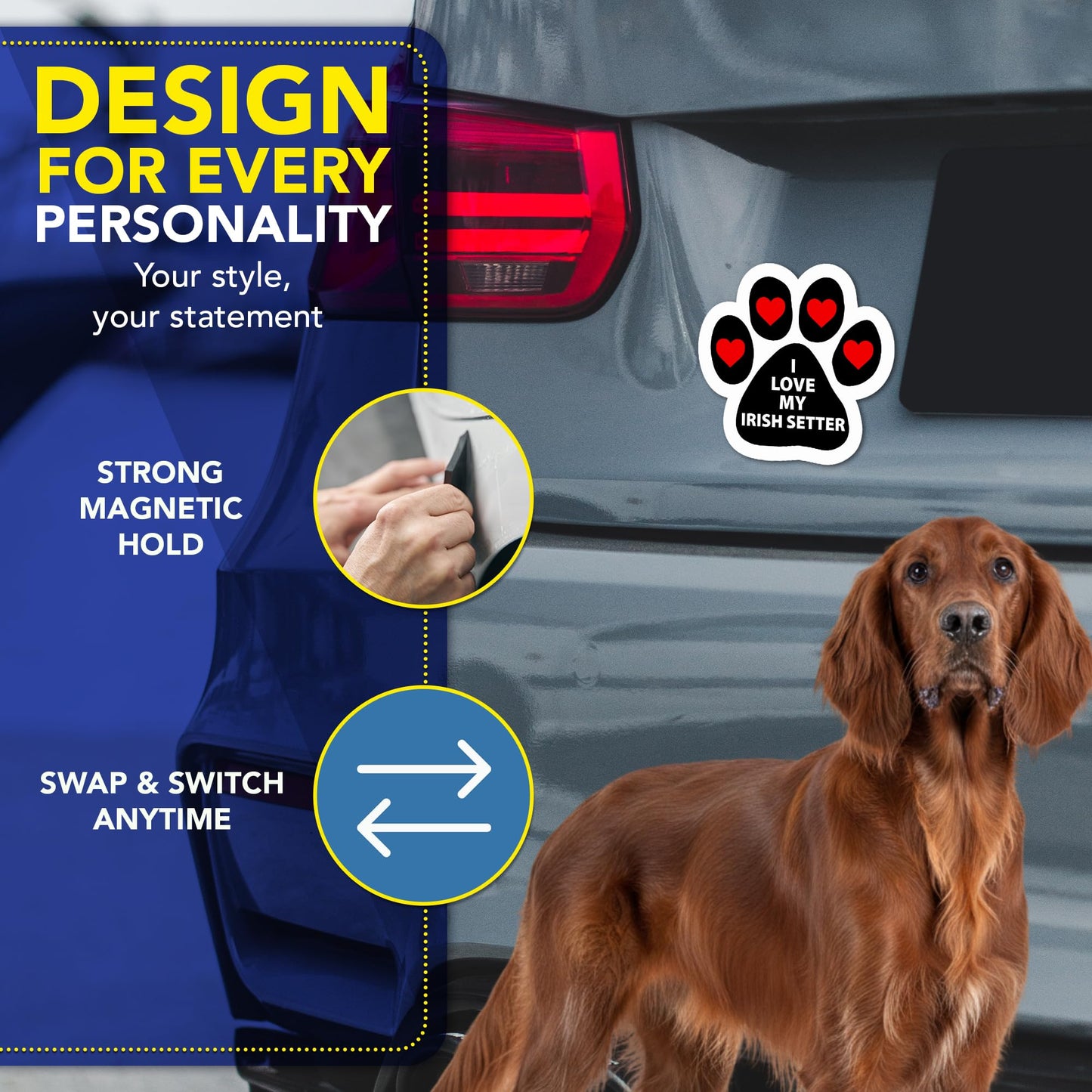 Magnet Me Up I Love My Irish Setter Car Magnet Pawprint 5 Inches - Ideal Gift for Dog Lovers Accessory, Magnetic Decal for Car, Truck & SUV Full-Color UV Printed Weatherproof Vinyl, Made in USA
