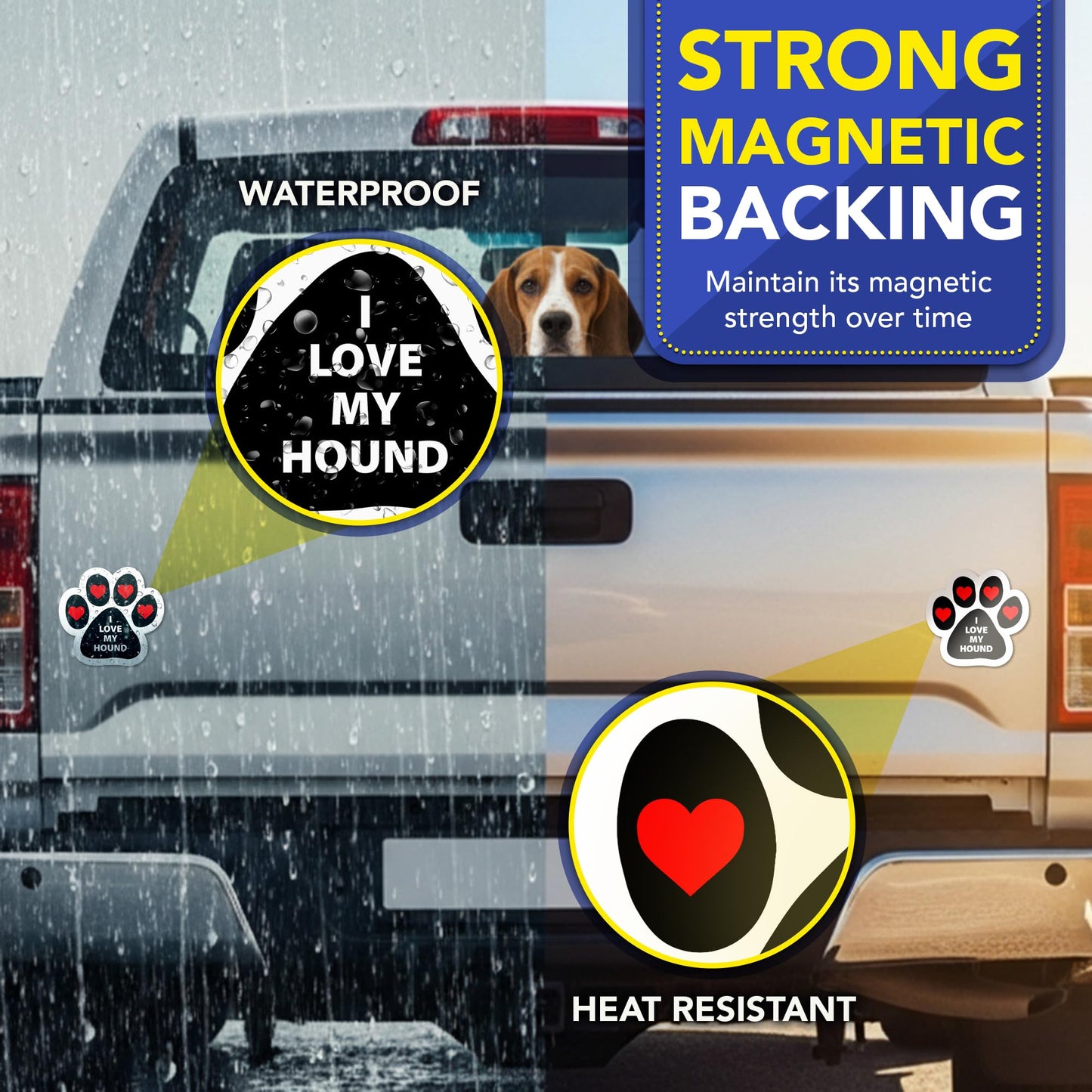 Magnet Me Up I Love My Hound Pawprint Shape Car Magnet - 5 Inches Magnetic Decal for Cars, Trucks and SUVs, Ideal Gift for Dog Lover Accessory, Full-Color UV Printed Weatherproof Vinyl, Made in USA