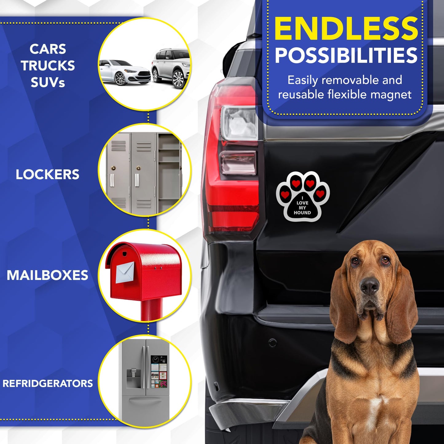 Magnet Me Up I Love My Hound Pawprint Shape Car Magnet - 5 Inches Magnetic Decal for Cars, Trucks and SUVs, Ideal Gift for Dog Lover Accessory, Full-Color UV Printed Weatherproof Vinyl, Made in USA