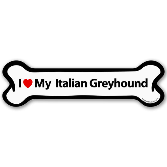 Magnet Me Up I Love My Italian Greyhound Car Magnet - 2x7 Inches Bone-Shaped Magnetic Decal for Cars, Trucks and SUVs, Ideal Gift for Dog Lover, Full Color Weatherproof Durable Vinyl, Made in USA