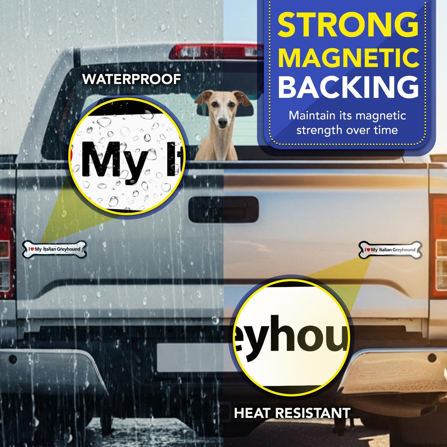 Magnet Me Up I Love My Italian Greyhound Car Magnet - 2x7 Inches Bone-Shaped Magnetic Decal for Cars, Trucks and SUVs, Ideal Gift for Dog Lover, Full Color Weatherproof Durable Vinyl, Made in USA