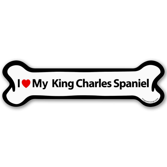 Magnet Me Up I Love My King Charles Spaniel Bone-Shaped Car Magnet - 2x7 Inches Magnetic Decal for Cars, Trucks and SUVs, Ideal Gift Dog Lover, Full-Color Weatherproof Durable Vinyl, Made in USA