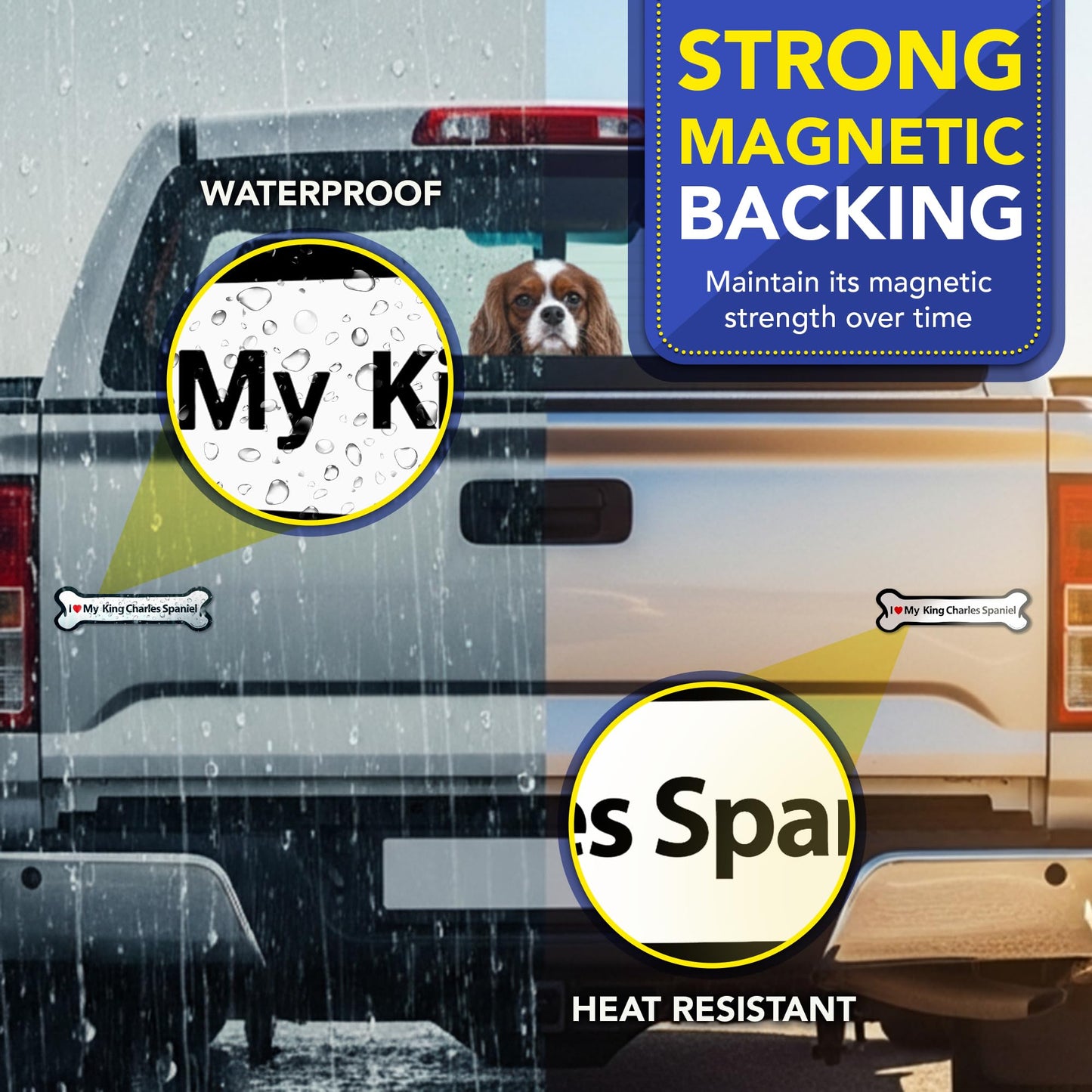 Magnet Me Up I Love My King Charles Spaniel Bone-Shaped Car Magnet - 2x7 Inches Magnetic Decal for Cars, Trucks and SUVs, Ideal Gift Dog Lover, Full-Color Weatherproof Durable Vinyl, Made in USA