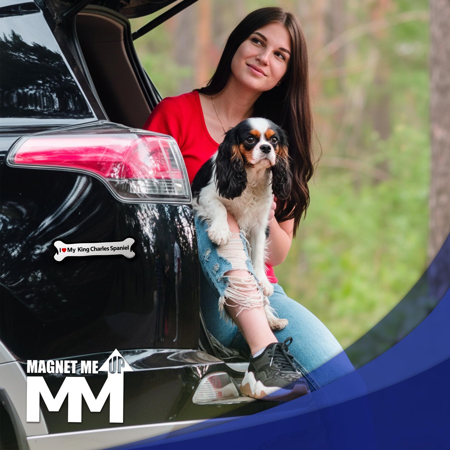 Magnet Me Up I Love My King Charles Spaniel Bone-Shaped Car Magnet - 2x7 Inches Magnetic Decal for Cars, Trucks and SUVs, Ideal Gift Dog Lover, Full-Color Weatherproof Durable Vinyl, Made in USA